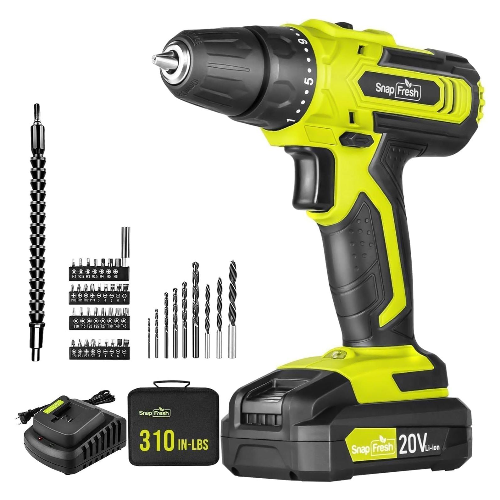 Taladro Inalámbrico SnapFresh 20V con 43 Accesorios y Cargador