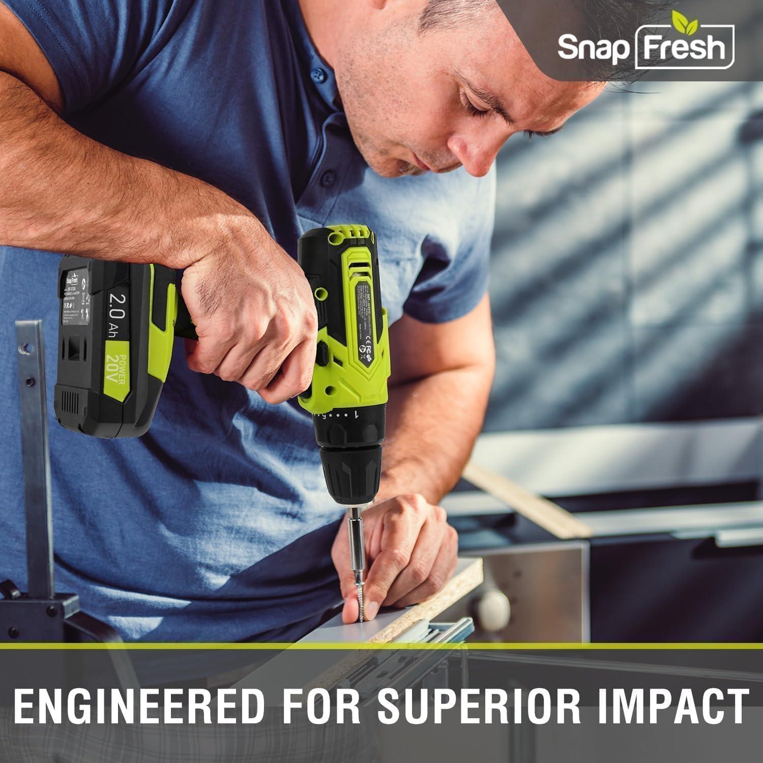 Taladro Inalámbrico SnapFresh 20V con 43 Accesorios y Cargador