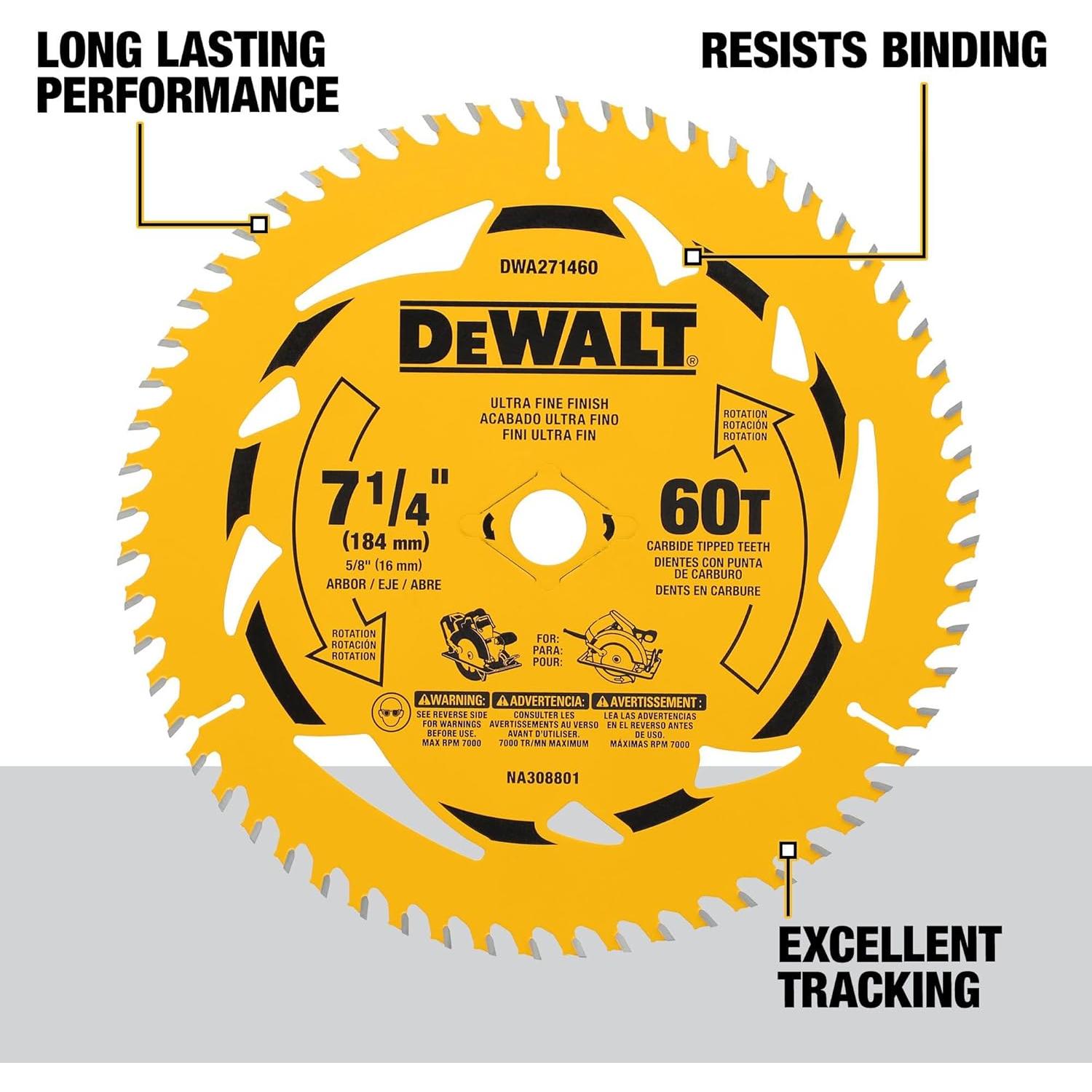 Hoja de sierra circular DEWALT 7-1/4" 60T DWA271460