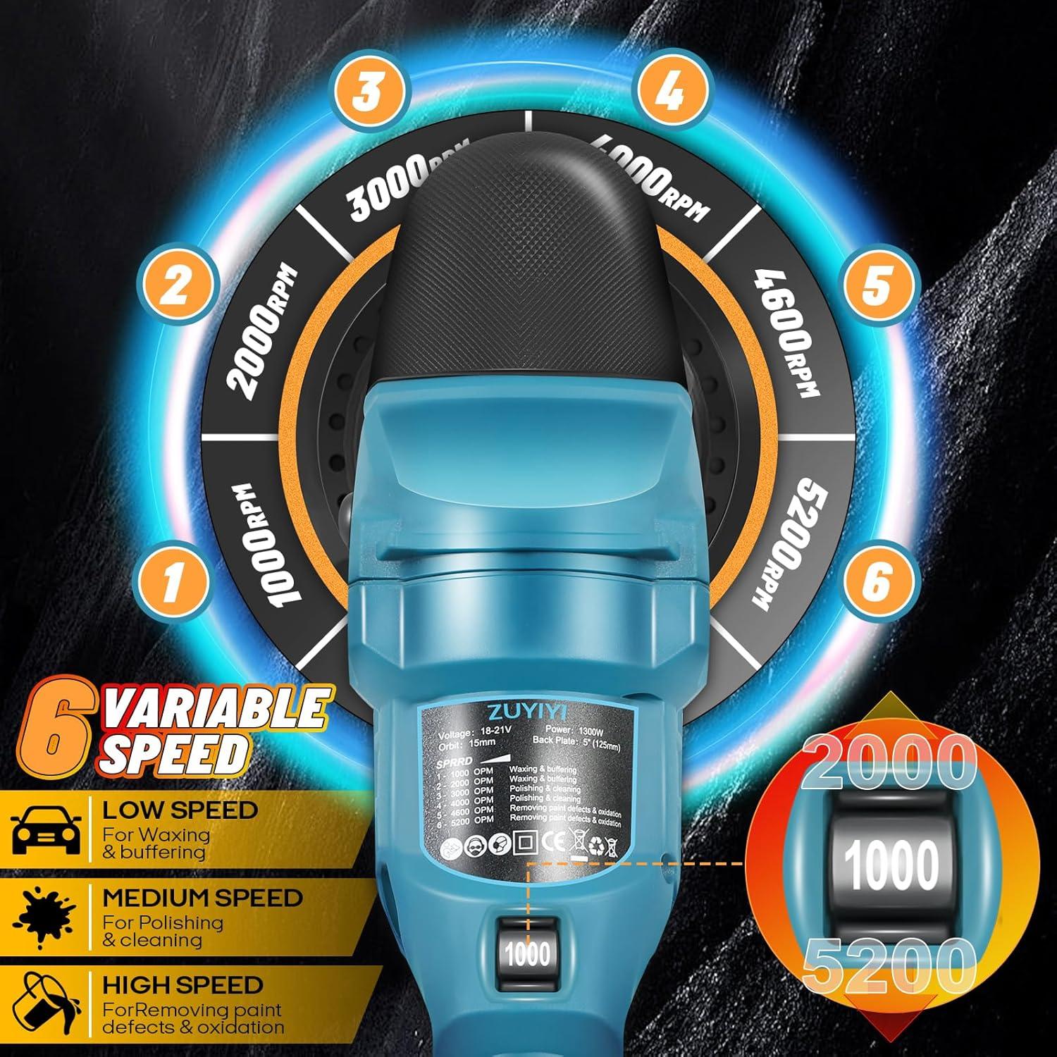 Pulidora Inalámbrica ZUYIYI 5" 900W para Detallado de Autos