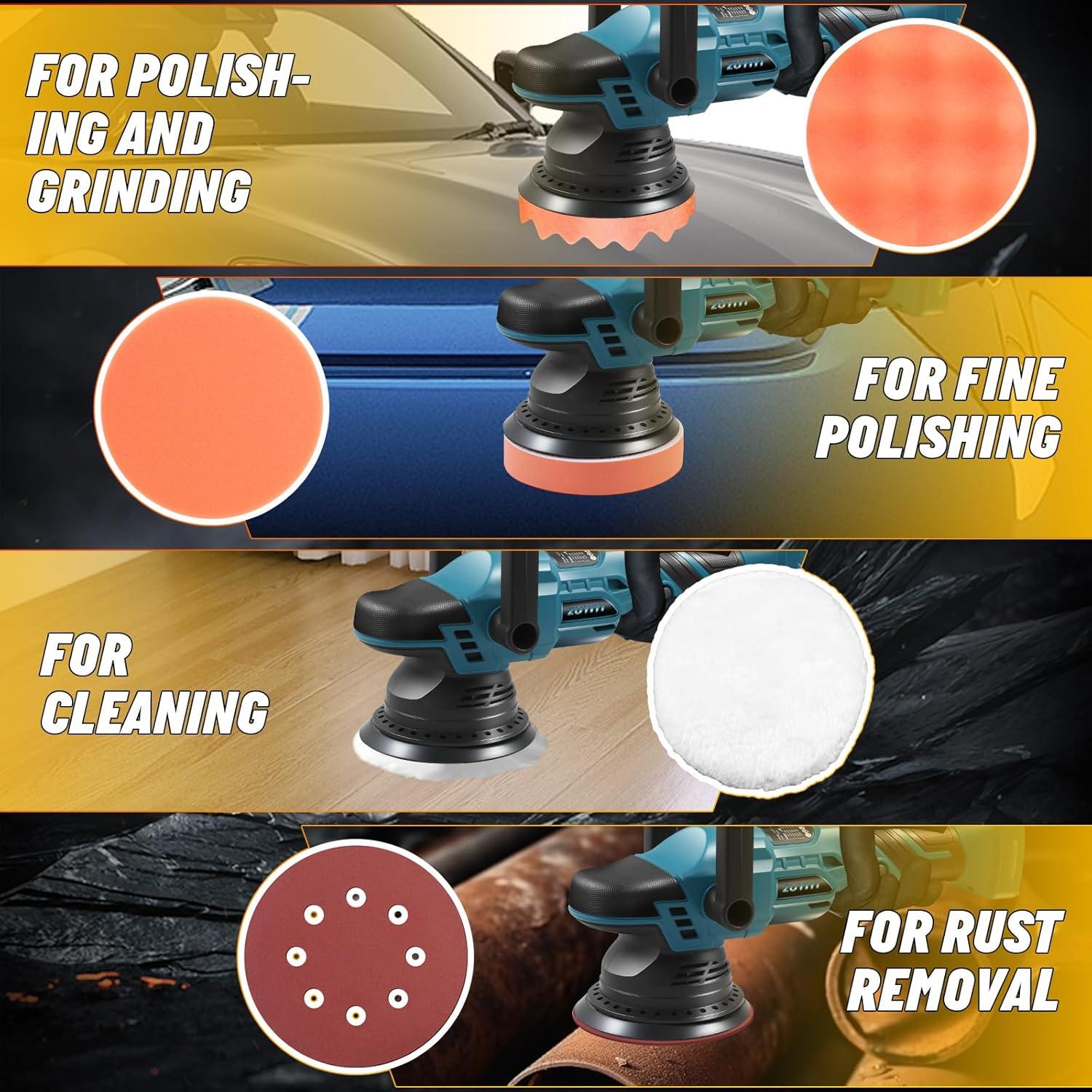 Pulidora Inalámbrica ZUYIYI 5" 900W para Detallado de Autos