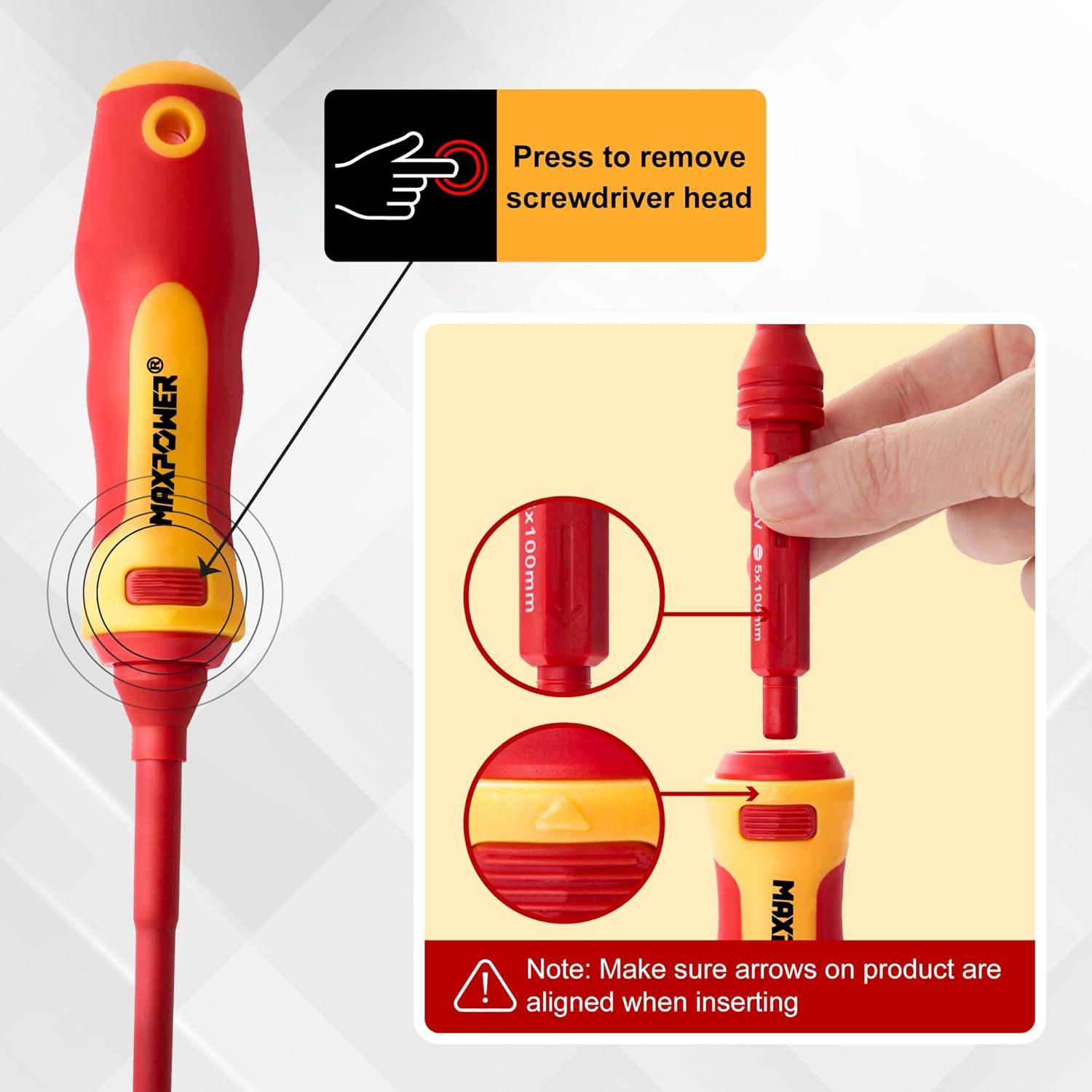 MAXPOWER Juego de Destornilladores Aislados 7 en 1 - PH, SL, T10, T15