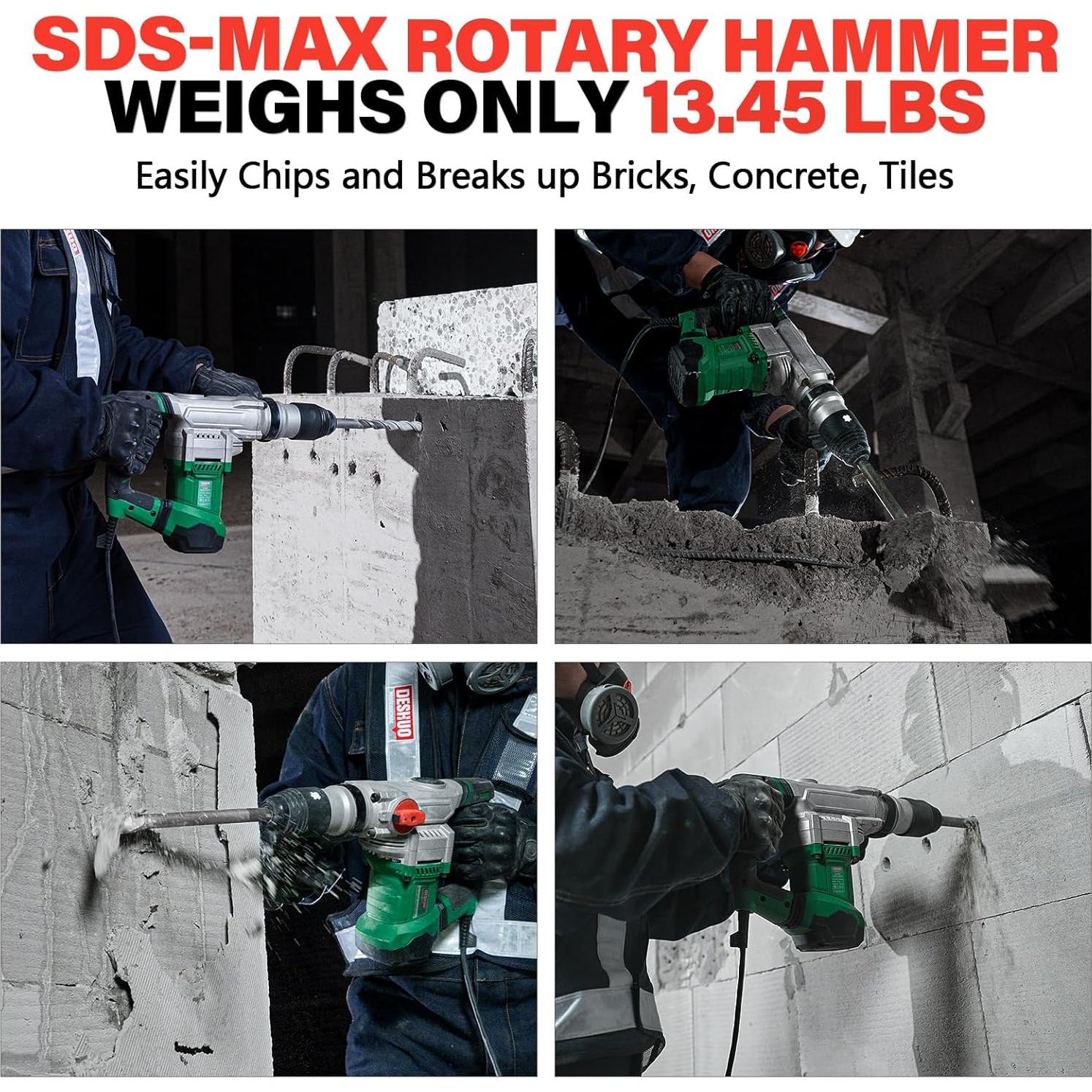 Martillo Rotativo SDS-Max DESHUO 1500W 3 Modos 6.09kg