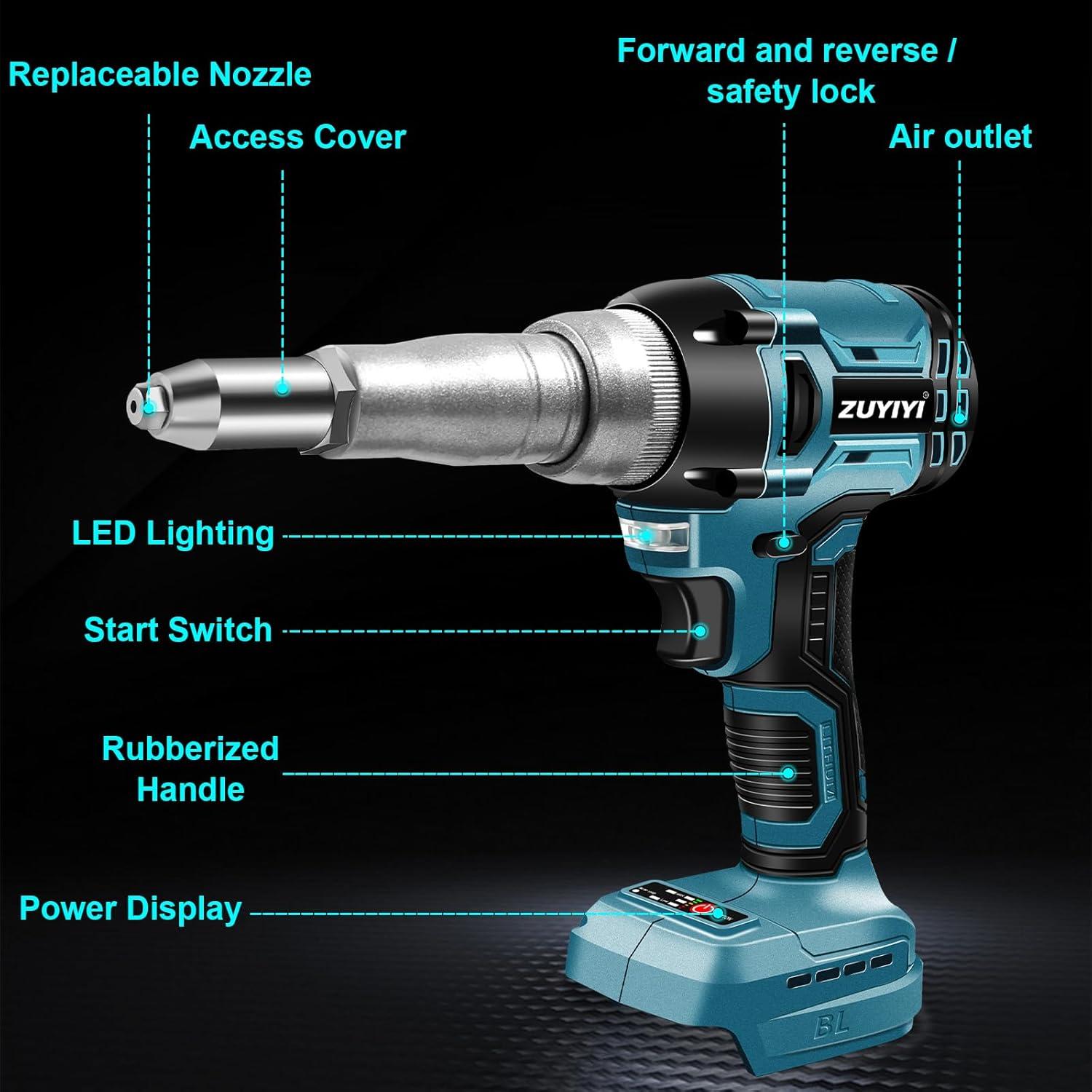 Pistola de Remaches Inalámbrica ZUYIYI 18V Sin Batería