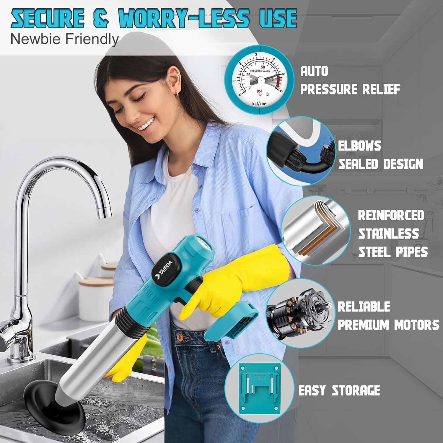 Desatascador Eléctrico Inodoro TAIRDA 18V Sin Batería 1.51kg