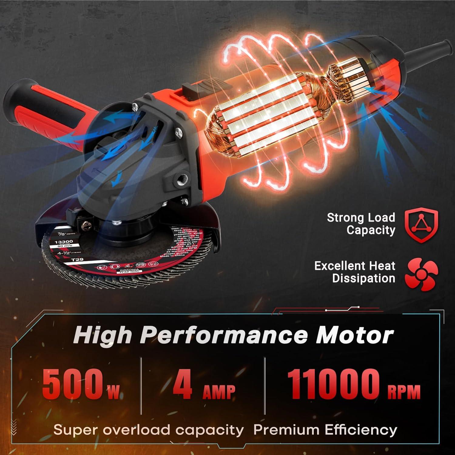 Amoladora Angular SHALL 4-1/2" 11000 RPM 4A con Accesorios