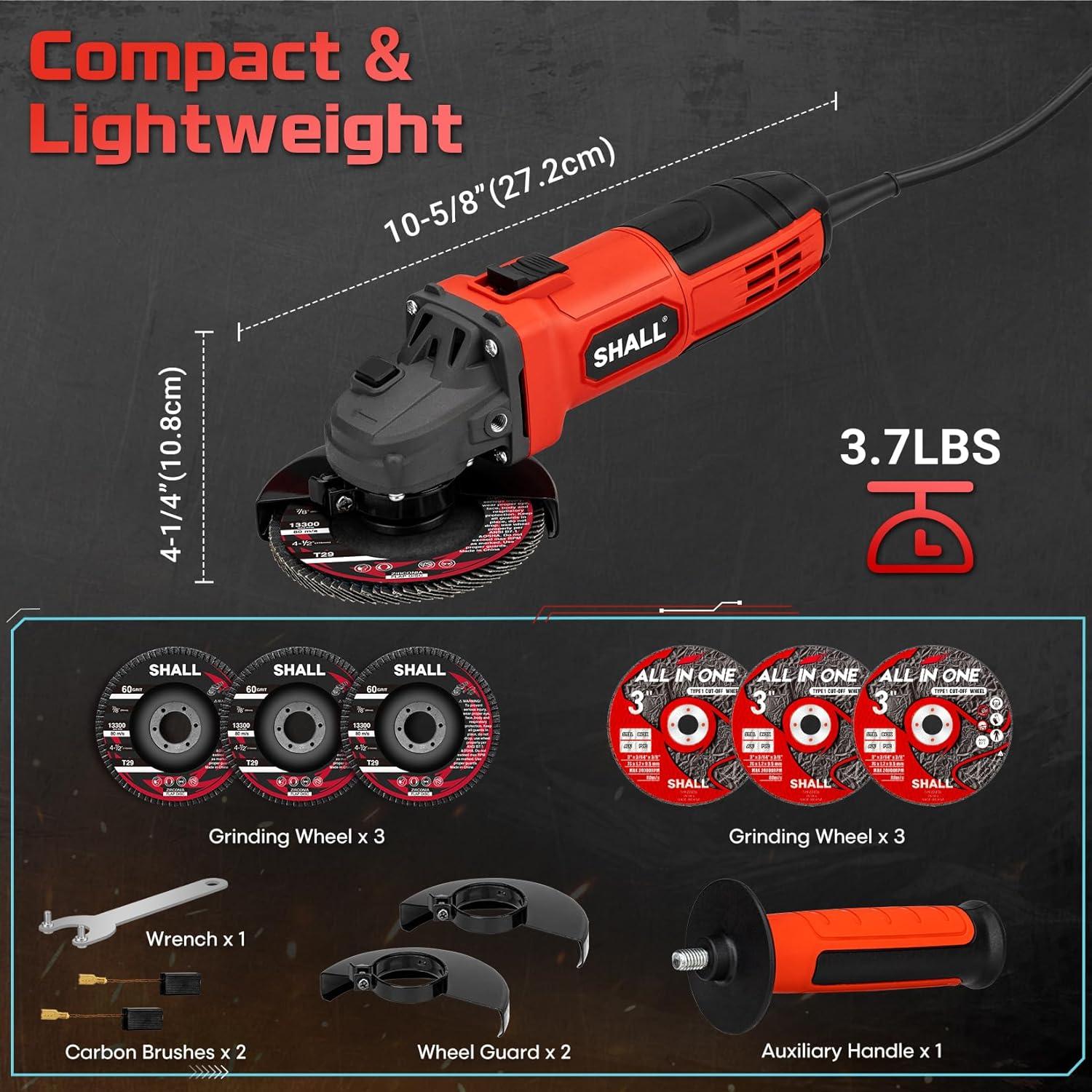 Amoladora Angular SHALL 4-1/2" 11000 RPM 4A con Accesorios