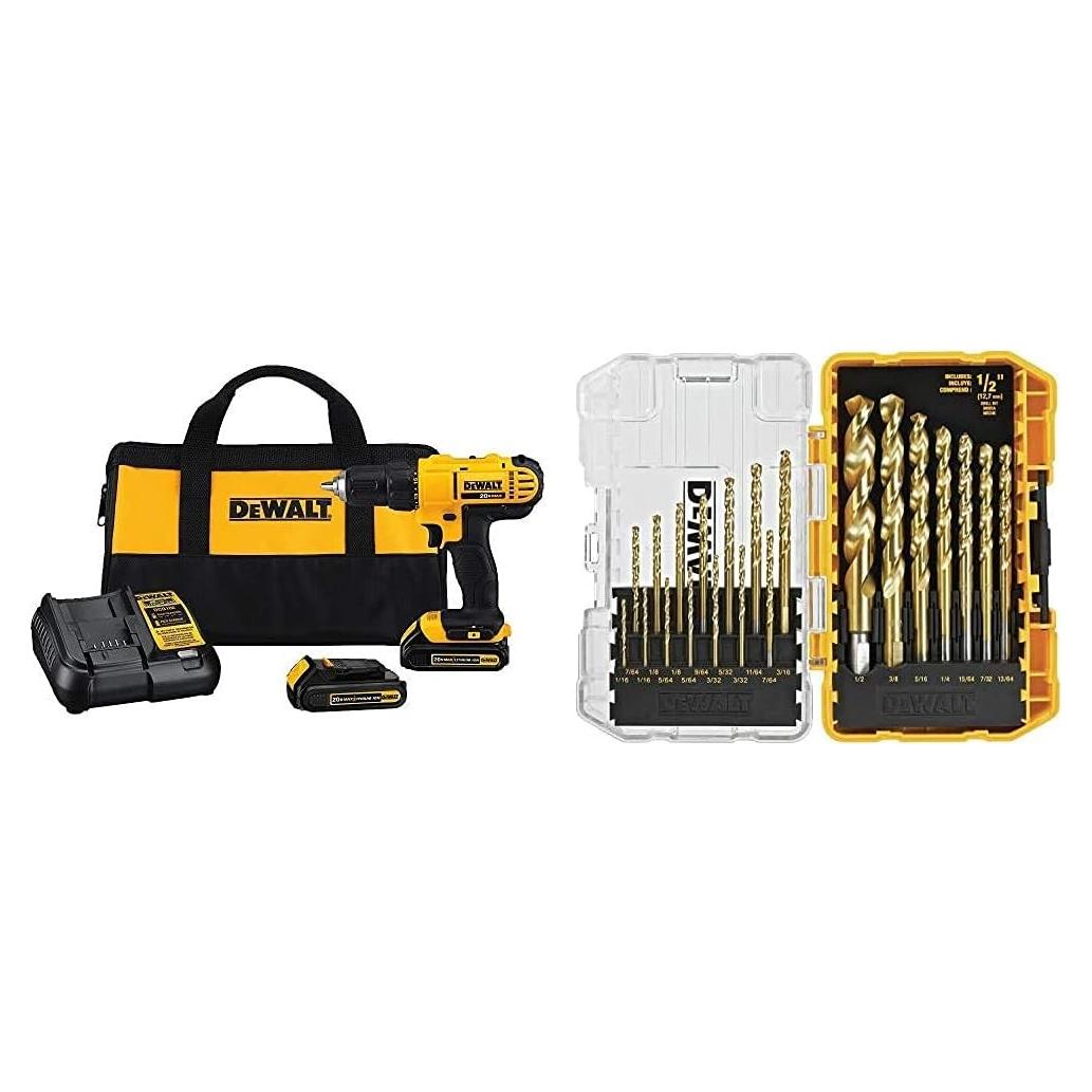 Taladro Atornillador Inalámbrico DEWALT 20V MAX DCD771C2 + 21 Brocas