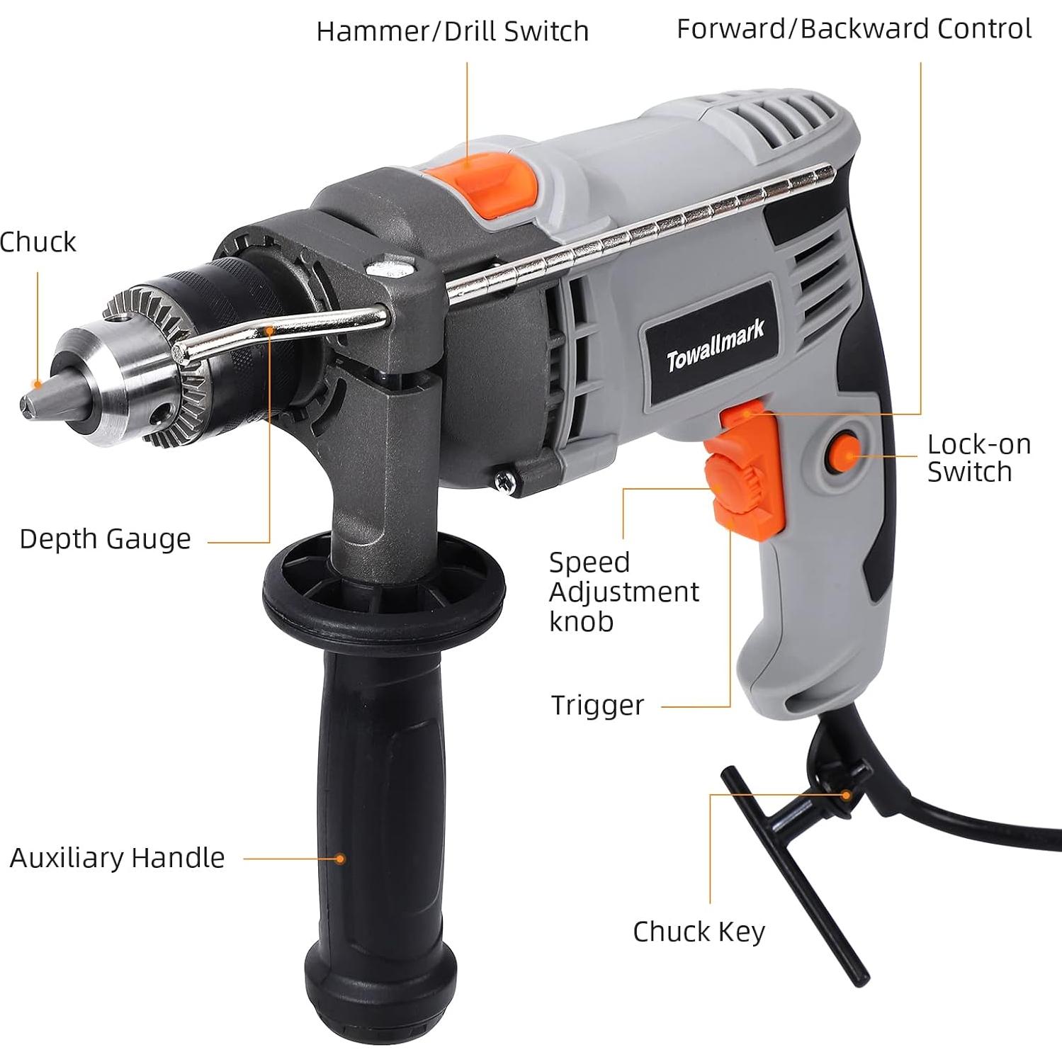 Taladro de Percusión Towallmark HD01 7.5A 3000RPM con Brocas