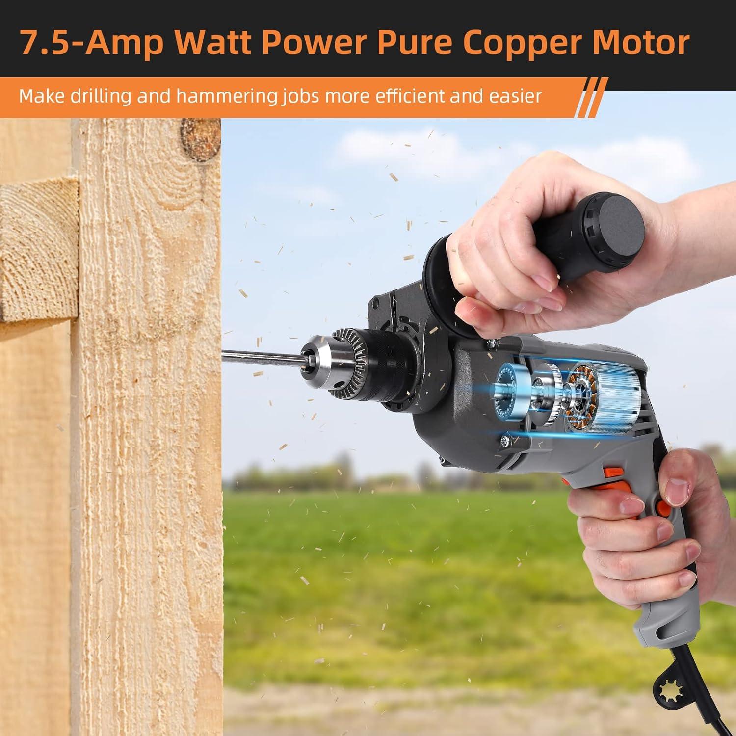 Taladro de Percusión Towallmark HD01 7.5A 3000RPM con Brocas