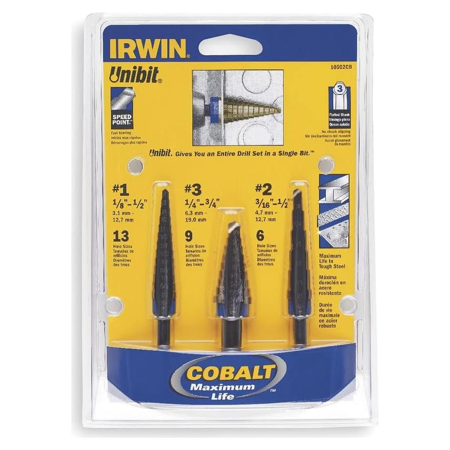 Juego de Brocas Escalonadas Cobalto IRWIN 10502CB 3 Piezas
