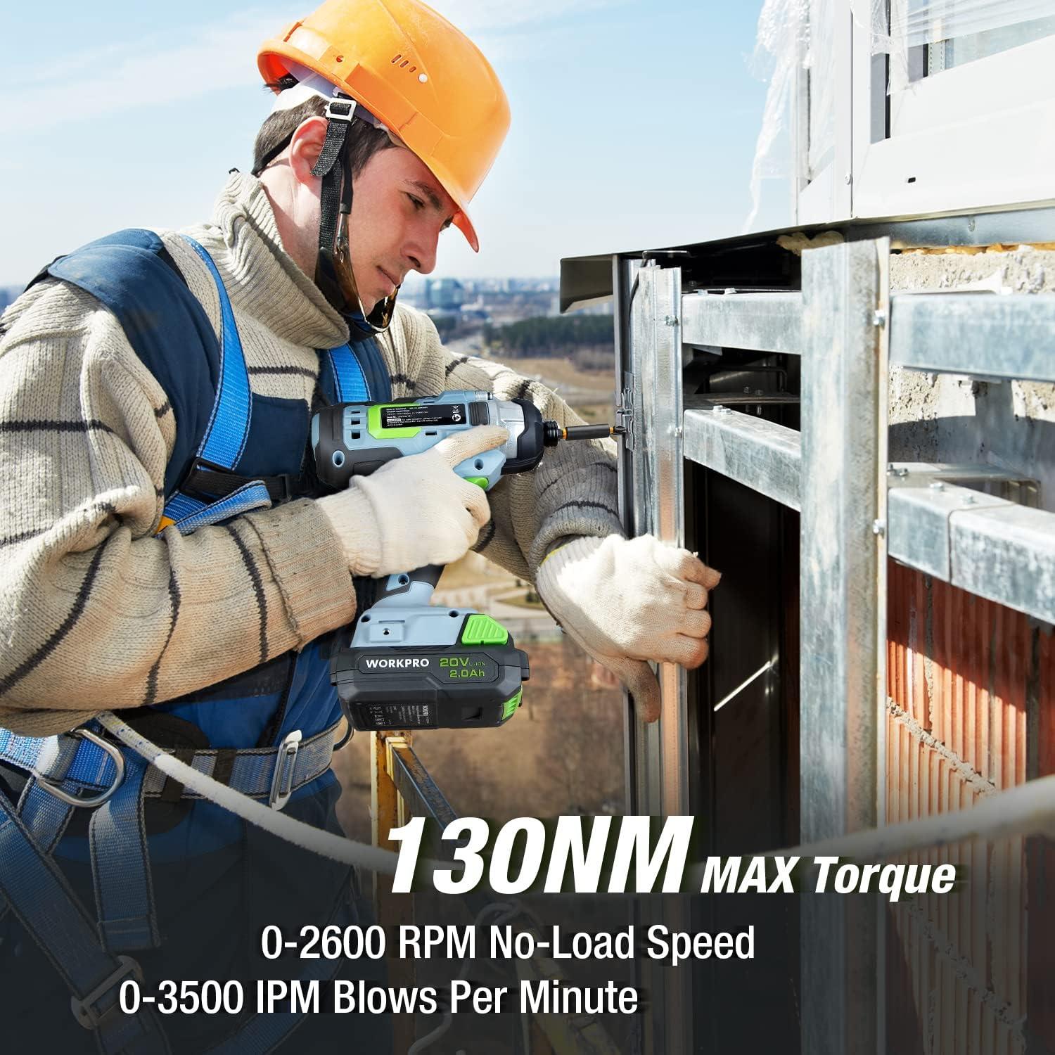 Taladro Inalámbrico WORKPRO 20V con Destornillador y 2 Baterías