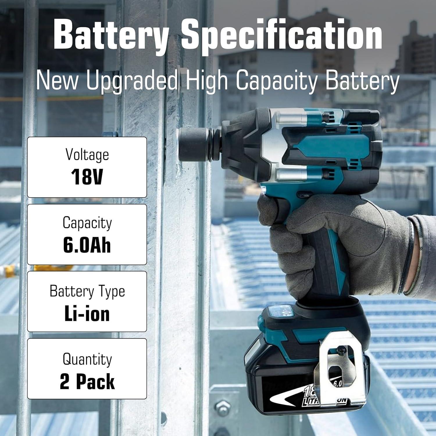 2 Baterías de Litio 18V 6000mAh Forrat BL1860B Compatible