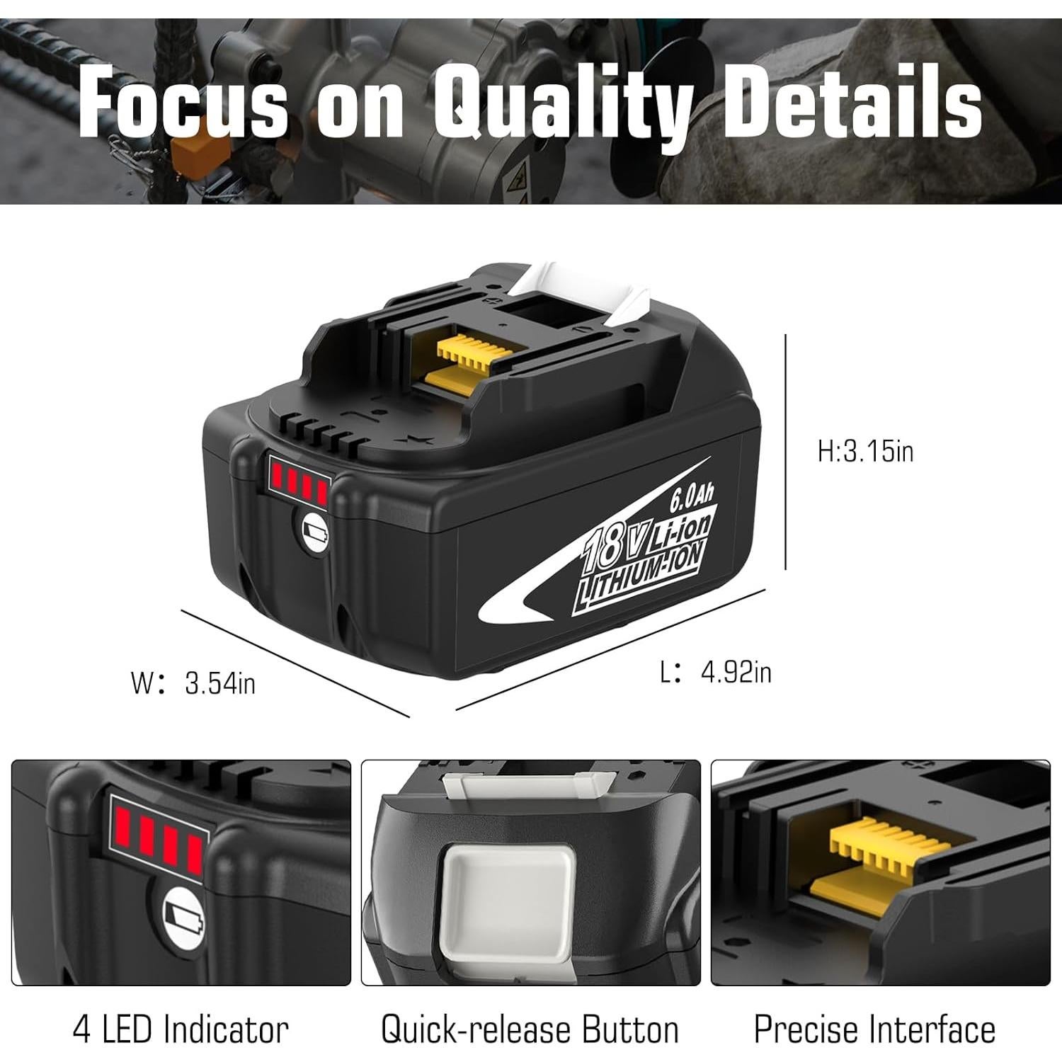 2 Baterías de Litio 18V 6000mAh Forrat BL1860B Compatible