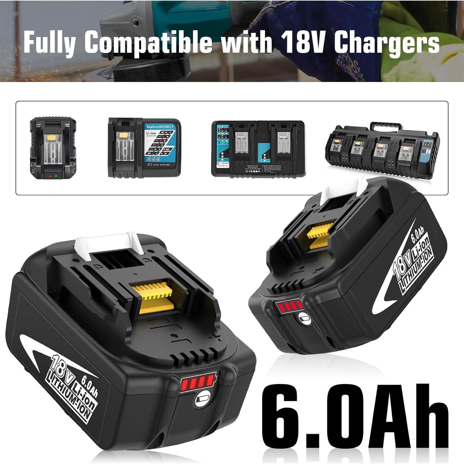 2 Baterías de Litio 18V 6000mAh Forrat BL1860B Compatible