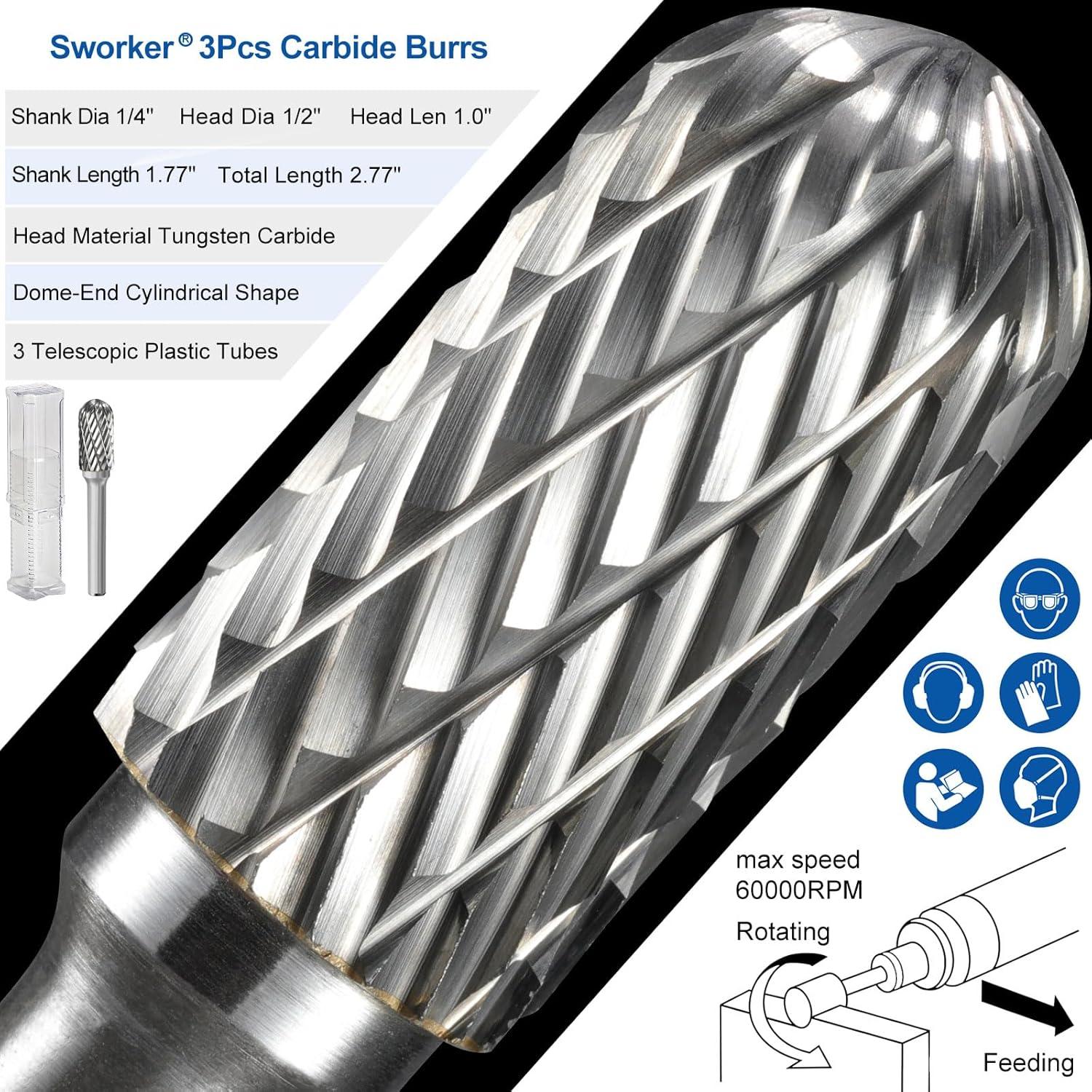 Juego de 3 Fresas de Carburo Sworker 1/4" Vástago 12.7mm