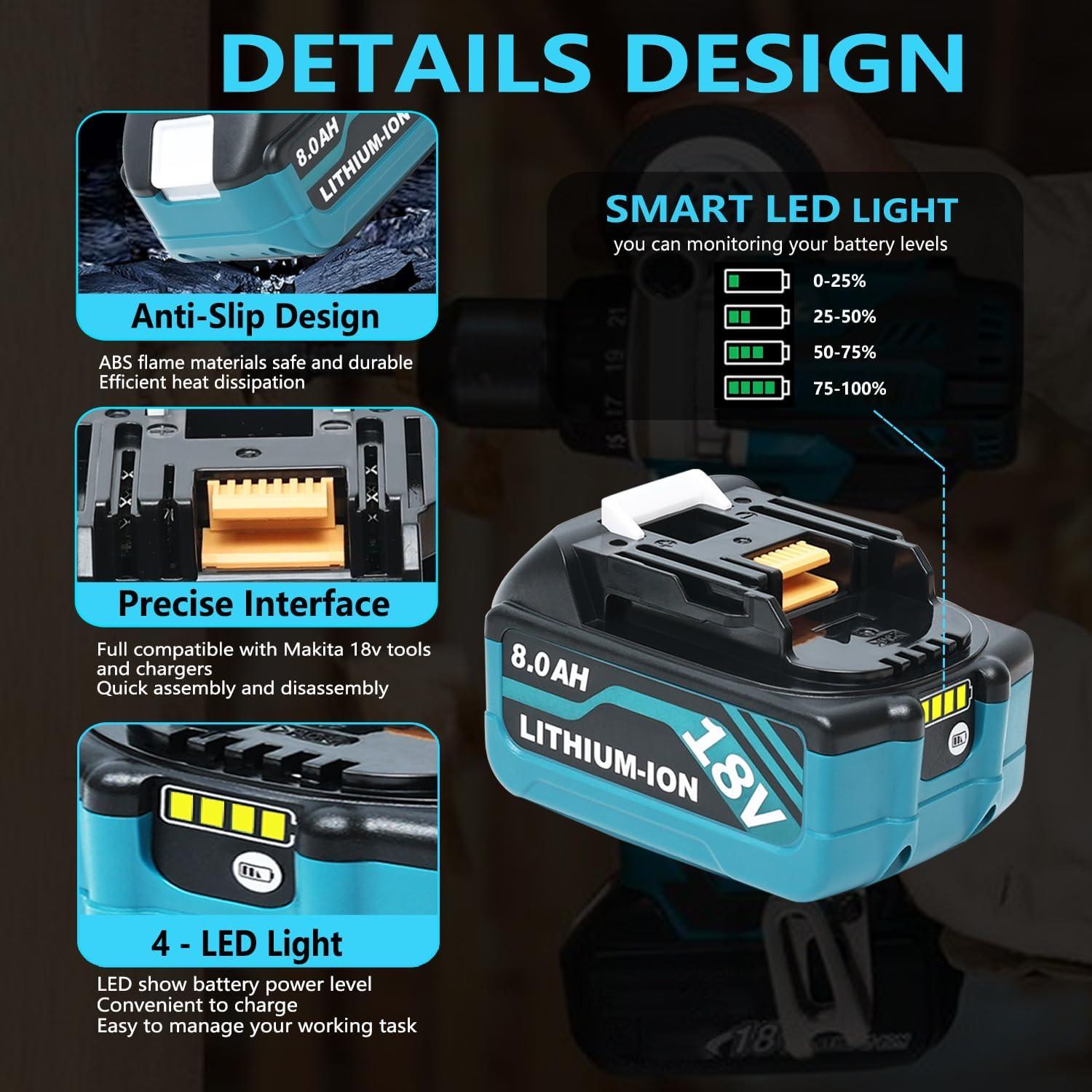 Batería de Reemplazo 18V 8000mAh HAPPLYS para Makita - Paquete de 4