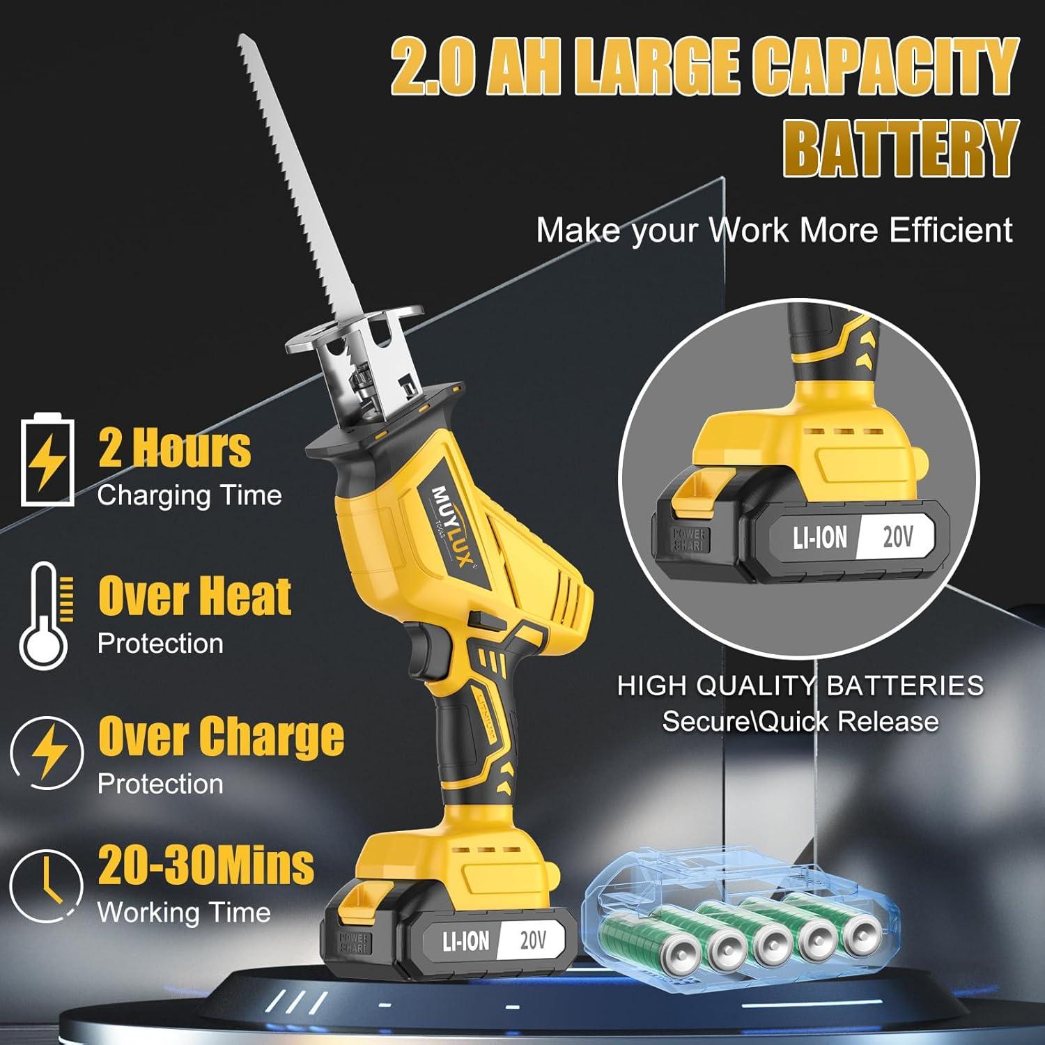 Sierra Recíproca Inalámbrica Muylux 20V con 4 Cuchillas