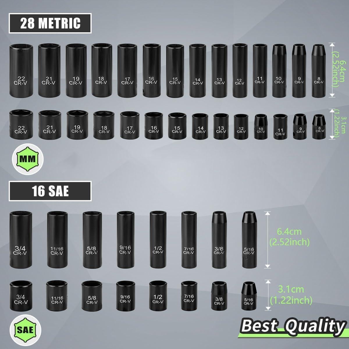 Juego de Llaves de 3/8" Sunplux 50 Piezas SAE y Métrico