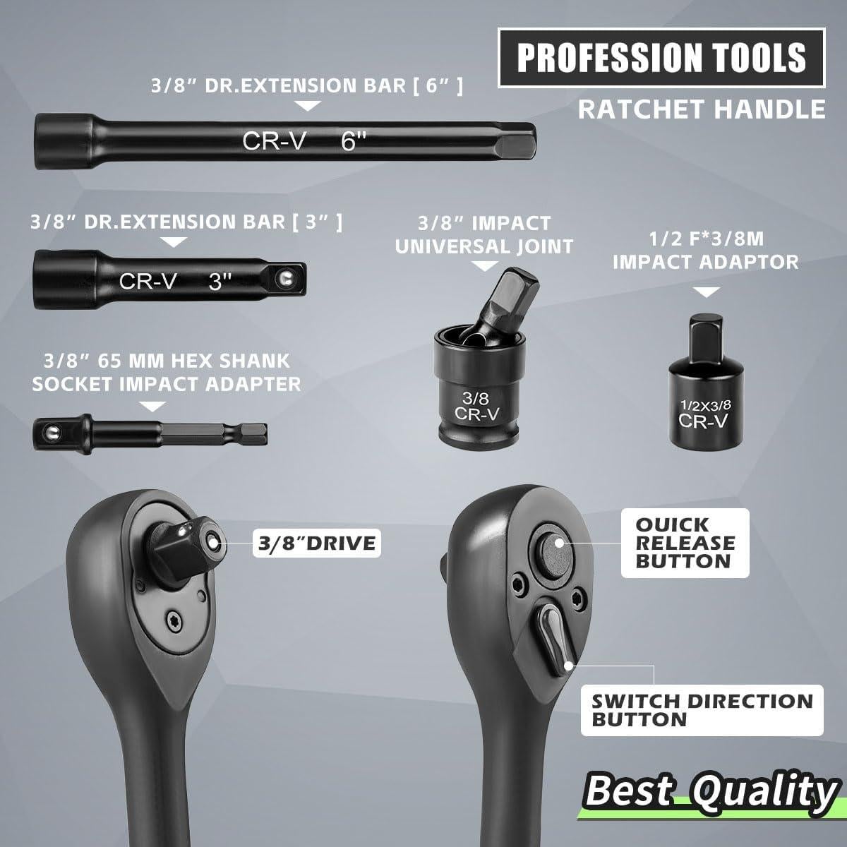 Juego de Llaves de 3/8" Sunplux 50 Piezas SAE y Métrico