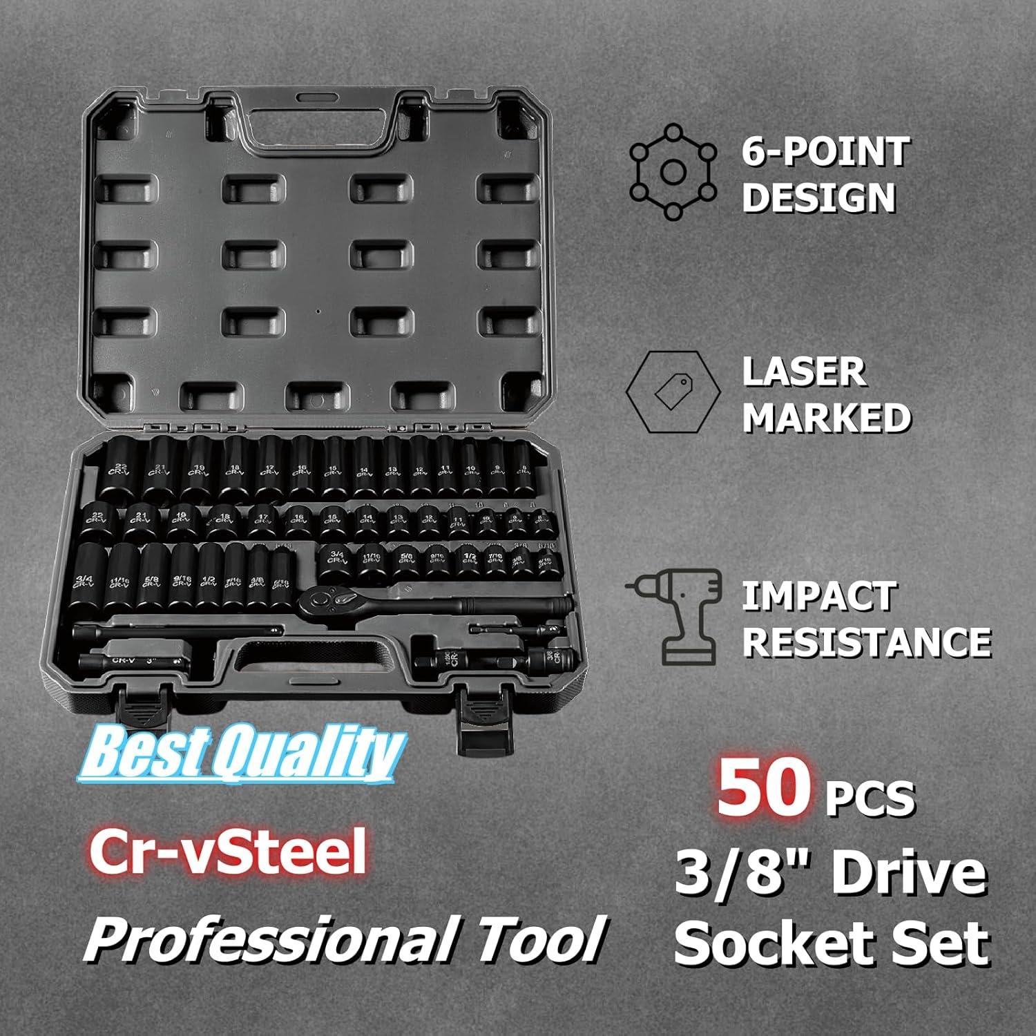 Juego de Llaves de 3/8" Sunplux 50 Piezas SAE y Métrico