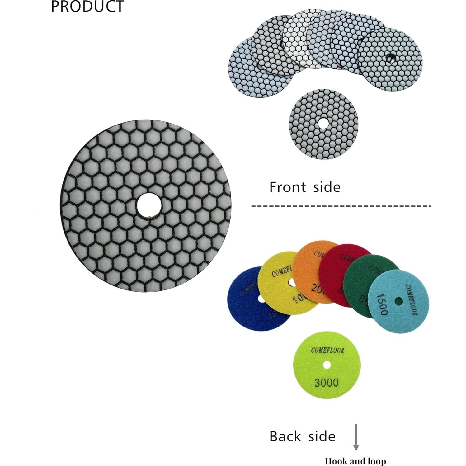 Discos de Pulido de Diamante Seco ComeFloor 100 mm 7 PCS Grano 50#-3000#