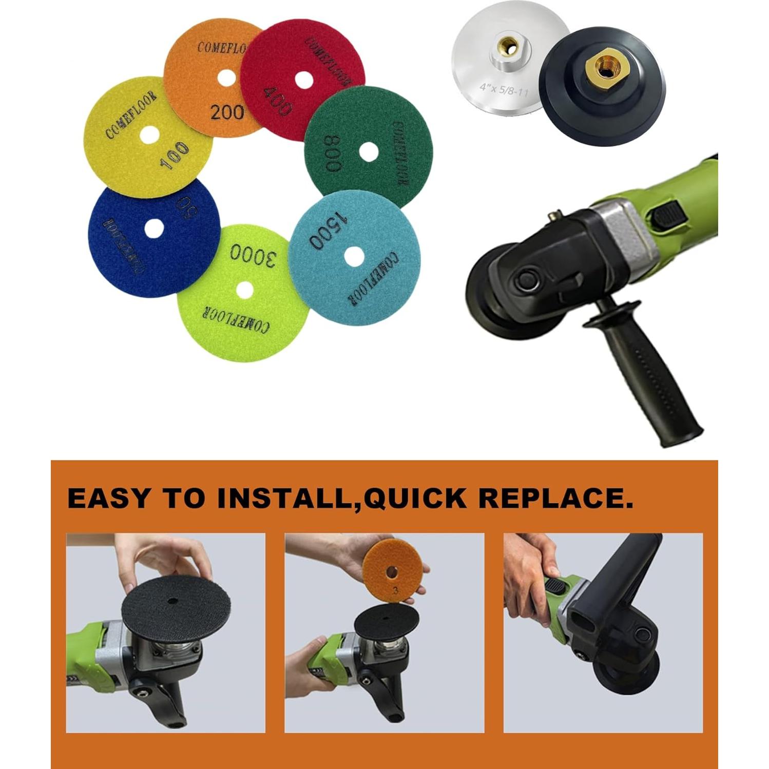 Discos de Pulido de Diamante Seco ComeFloor 100 mm 7 PCS Grano 50#-3000#