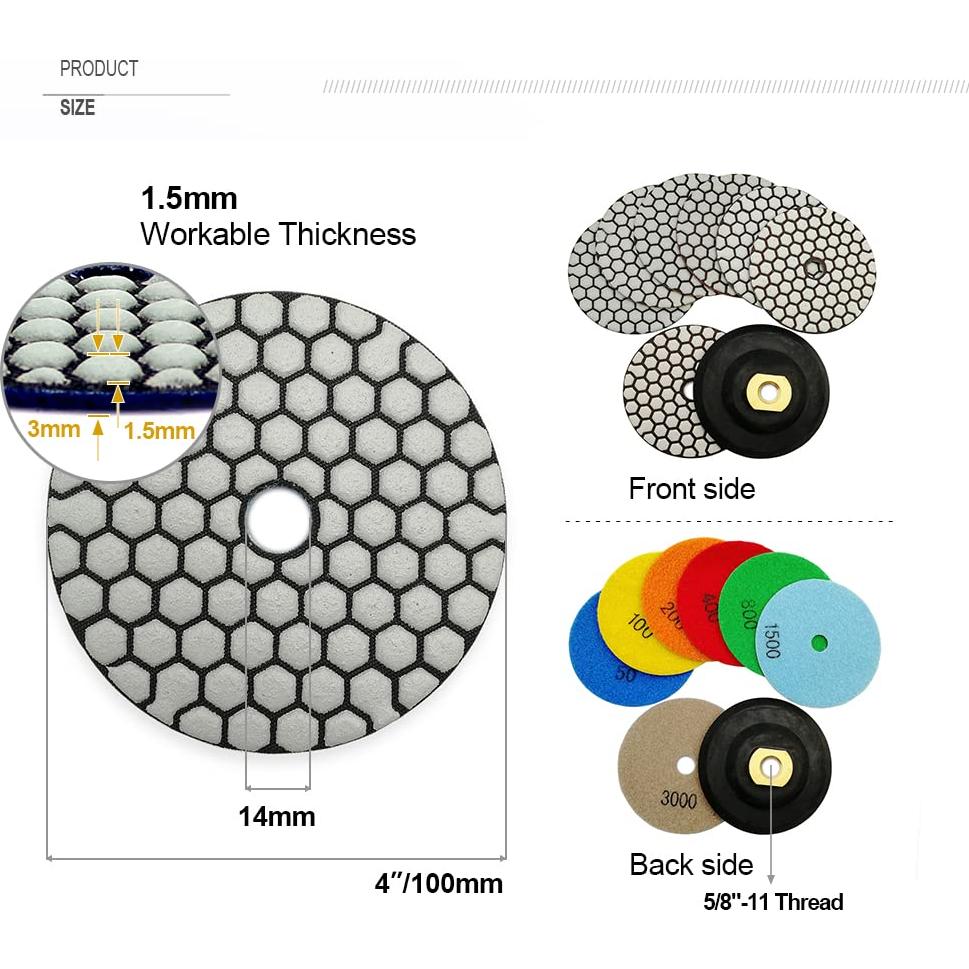 Juego de Almohadillas de Pulido Diamante 100mm SHDIATOOL 7 Piezas