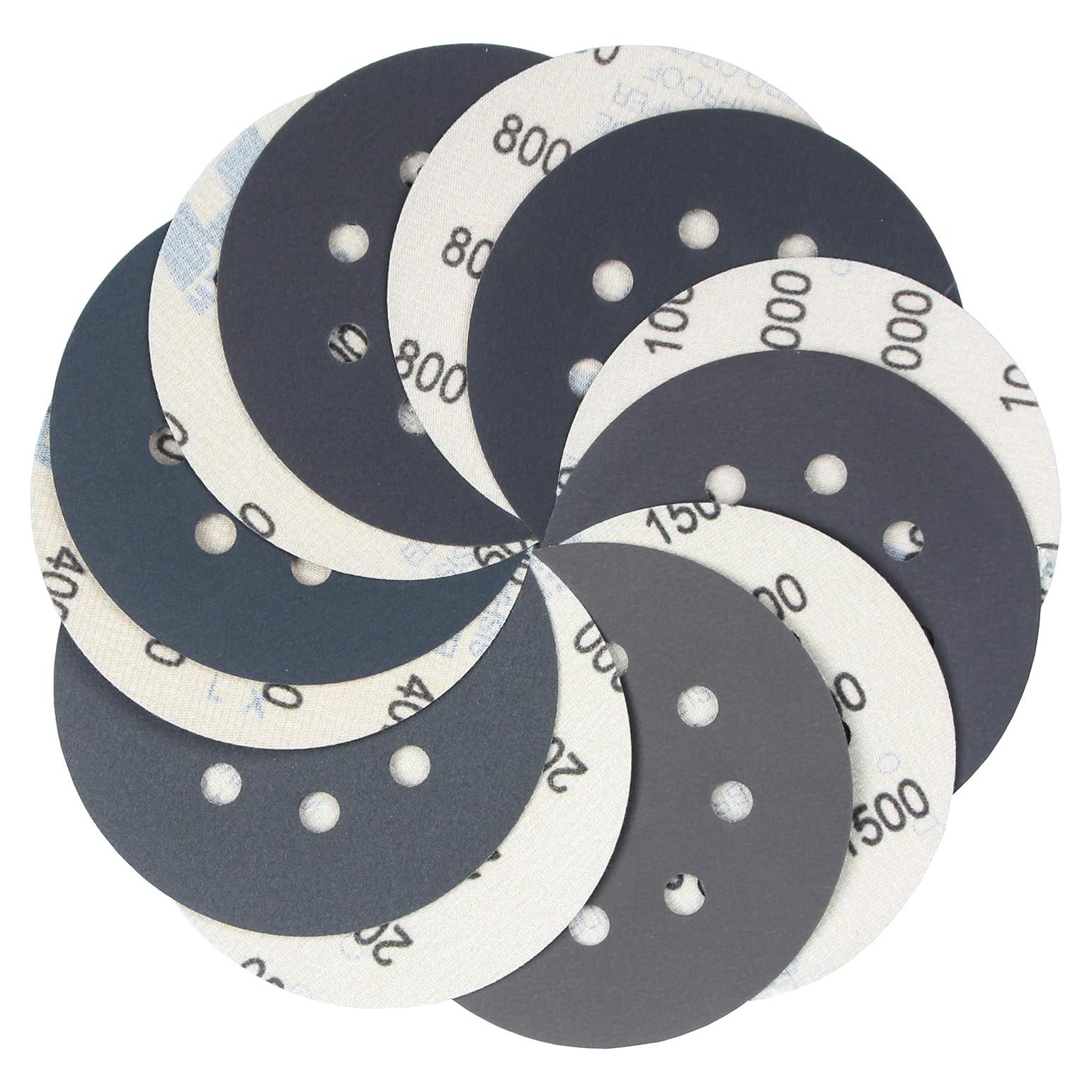 Discos de Lijado Húmedo y Seco 5" S&F 60 pcs Grano 400-2000