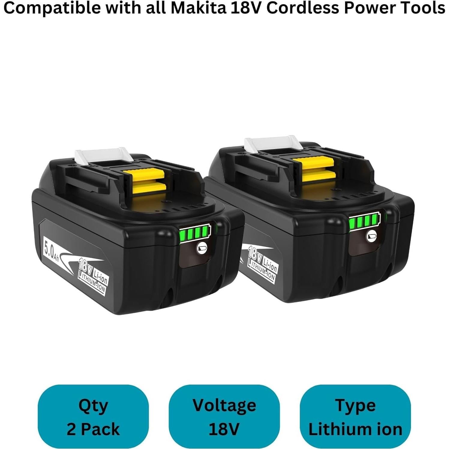 Juego de 2 Baterías 5.0Ah y Cargador Makita 18V - Reemplazo