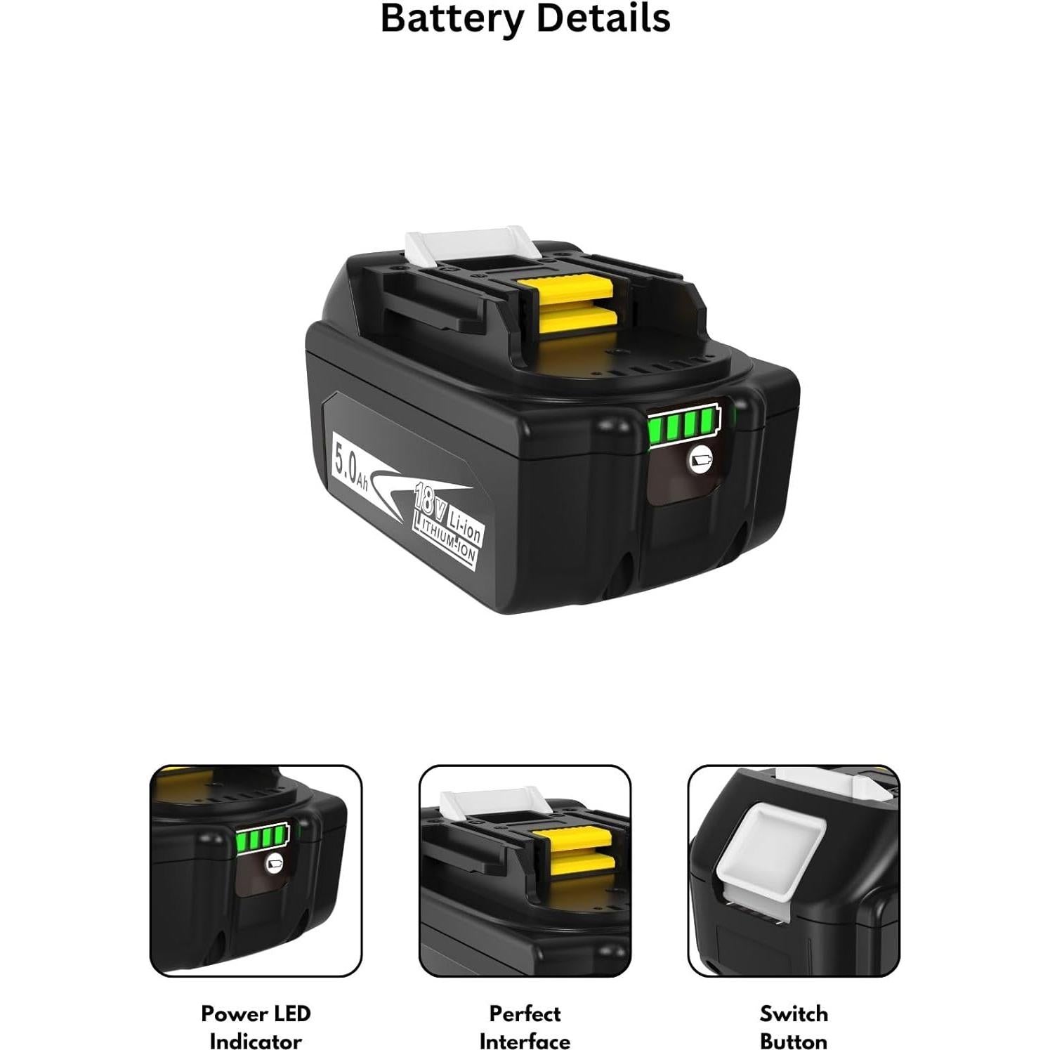 Juego de 2 Baterías 5.0Ah y Cargador Makita 18V - Reemplazo