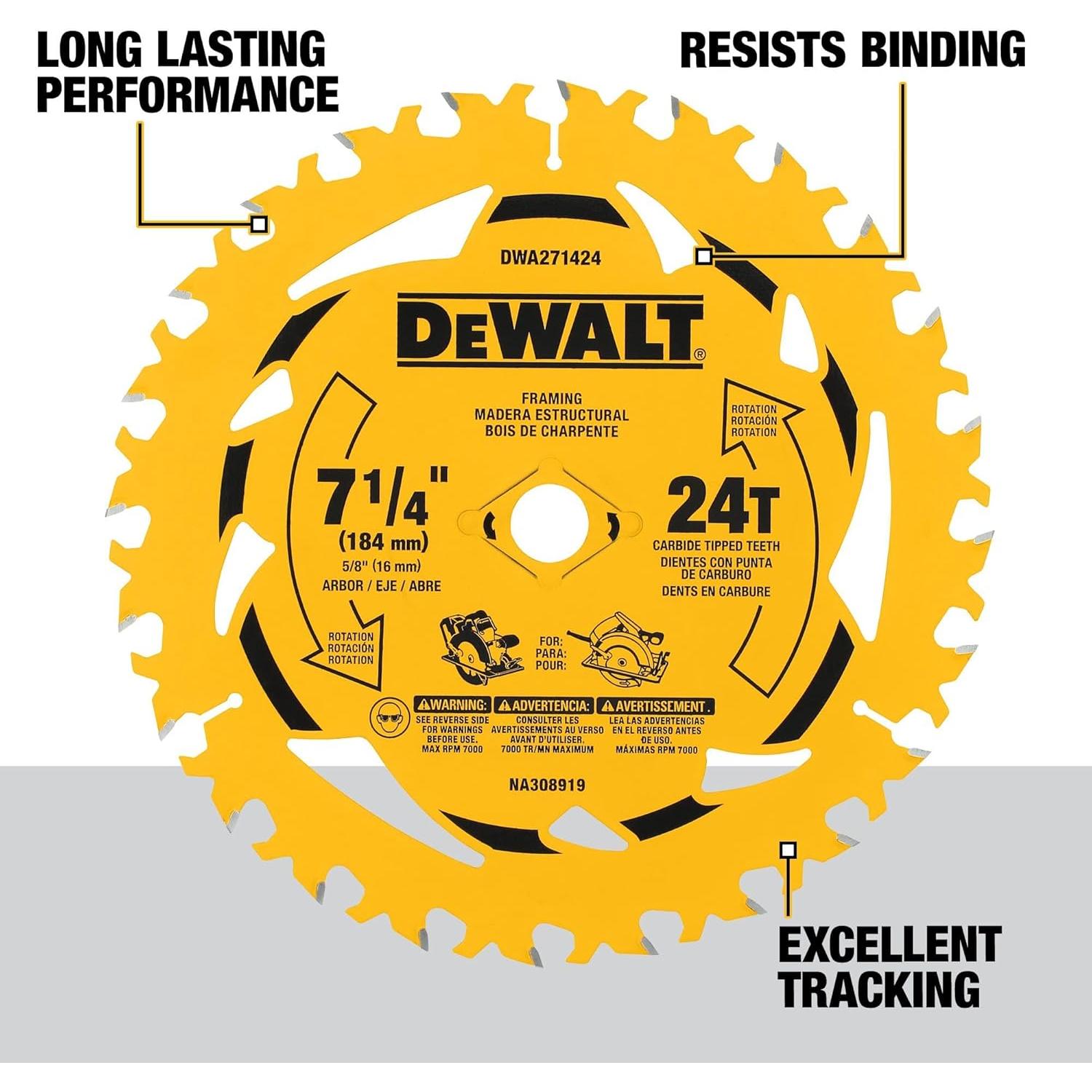 Sierra Circular DEWALT 7-1/4" 24 Dientes Carburo - 3 Piezas