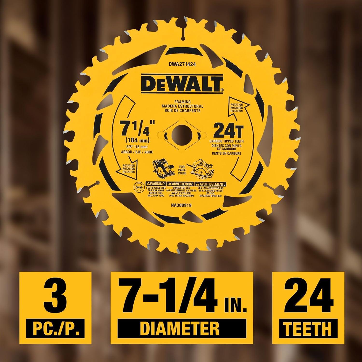 Sierra Circular DEWALT 7-1/4" 24 Dientes Carburo - 3 Piezas