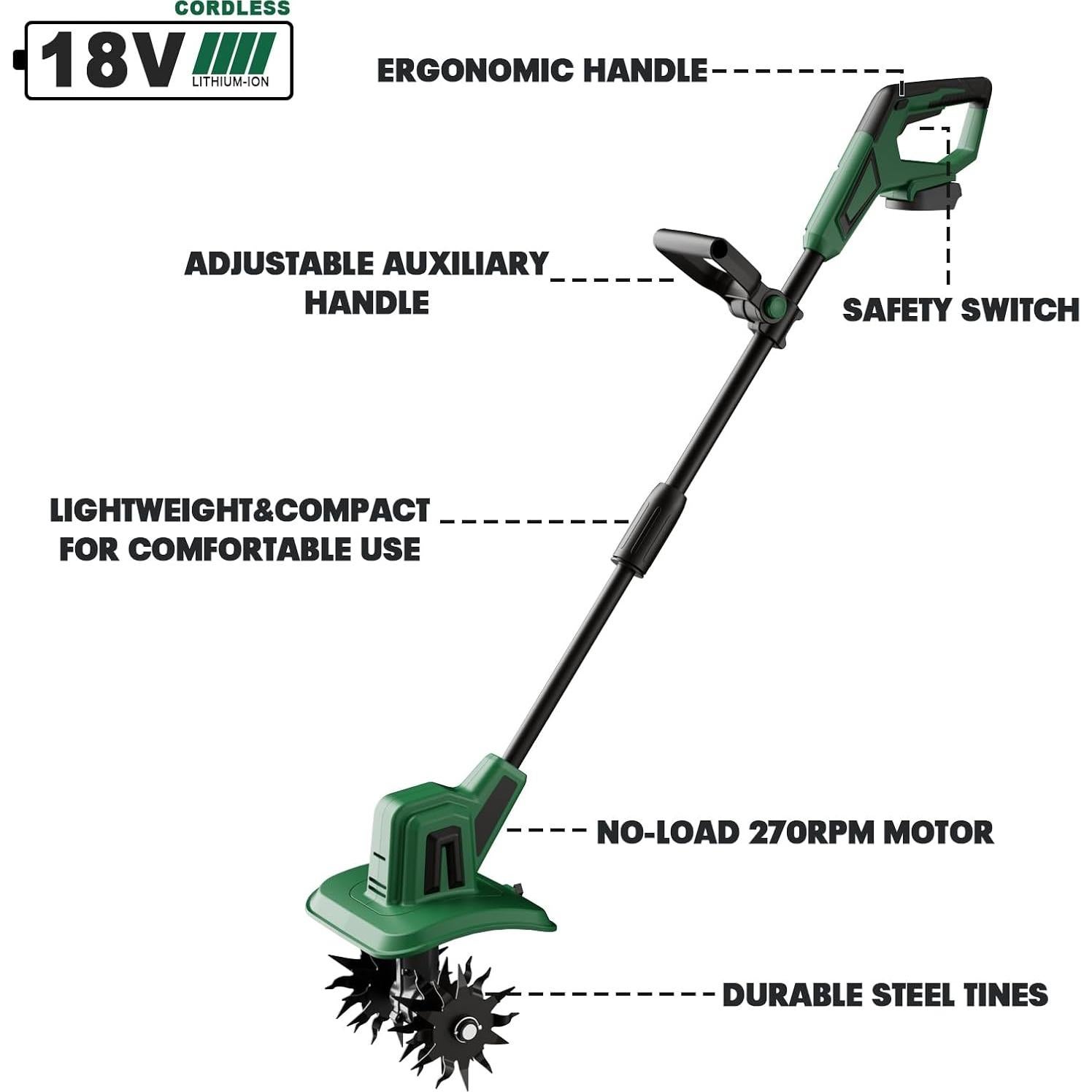 Cultivador Eléctrico Inalámbrico Mayoki TLMT18 270 RPM 22 cm