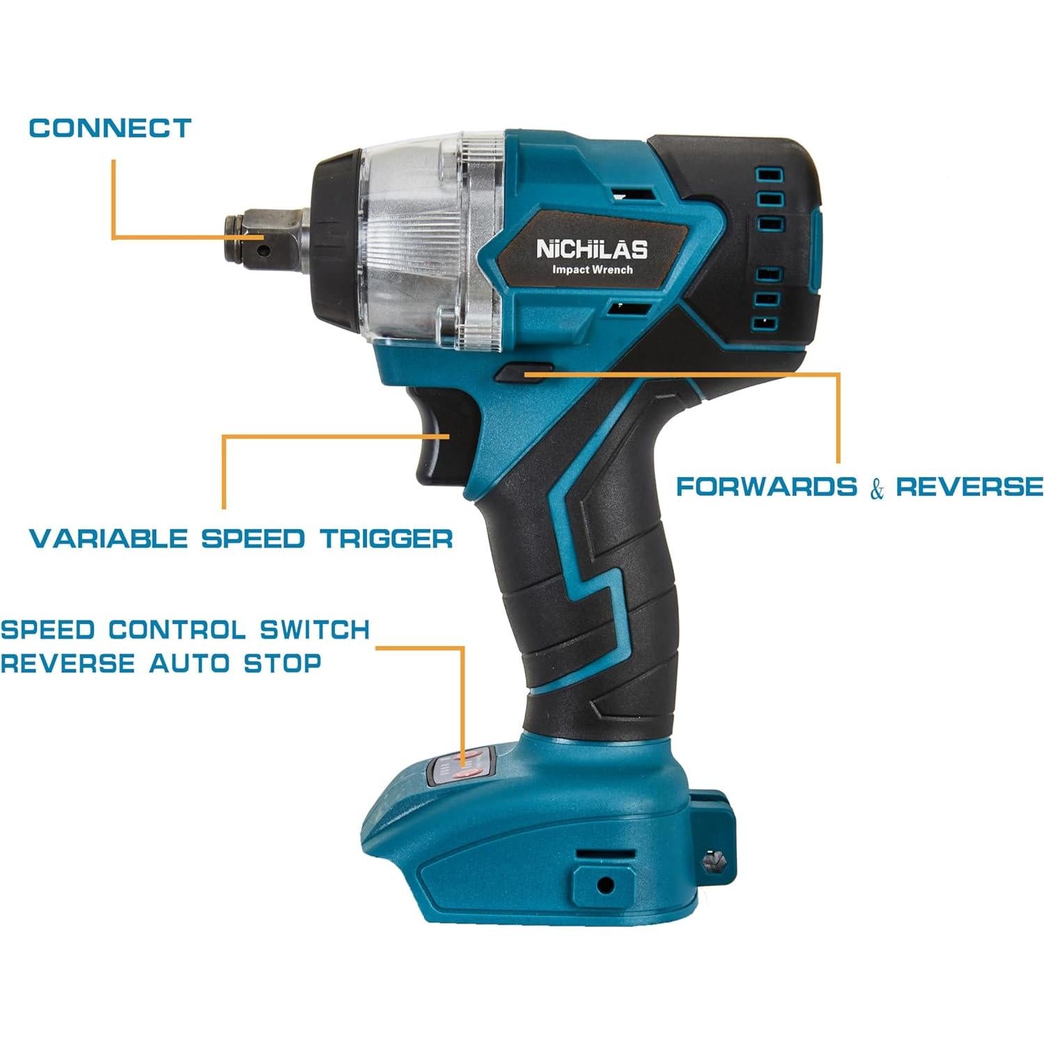 Llave de Impacto Inalámbrica Nichilas 18V 420Nm 2 en 1