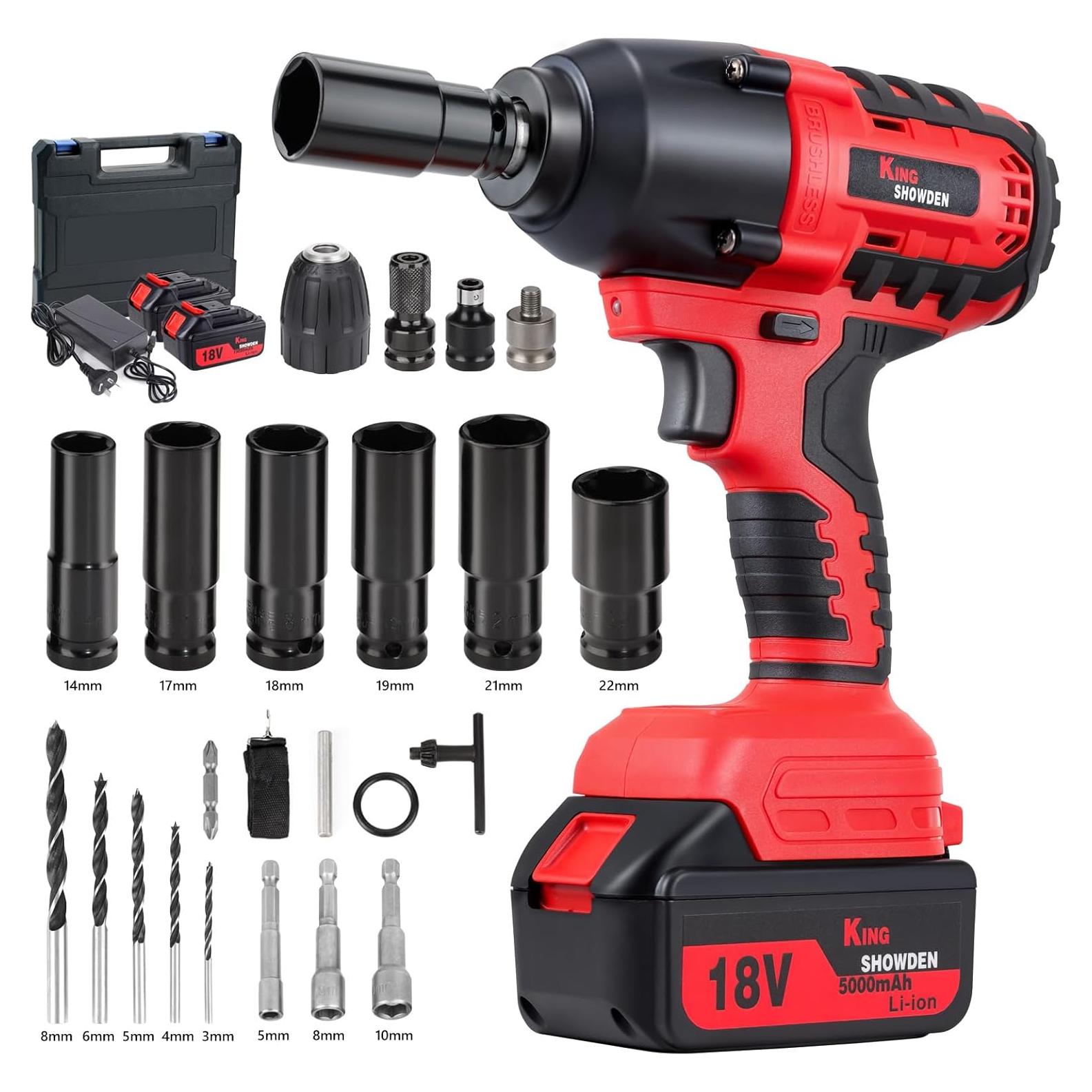 Llave de impacto inalámbrica Drytuns 18V 1500Nm 4 en 1