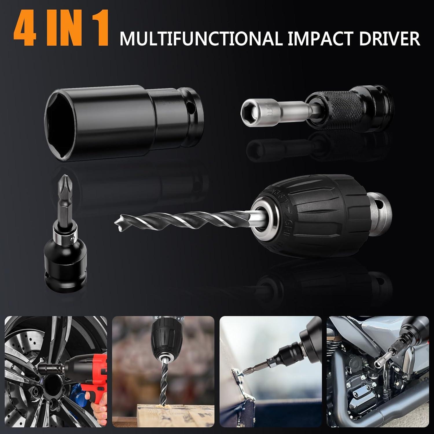 Llave de impacto inalámbrica Drytuns 18V 1500Nm 4 en 1