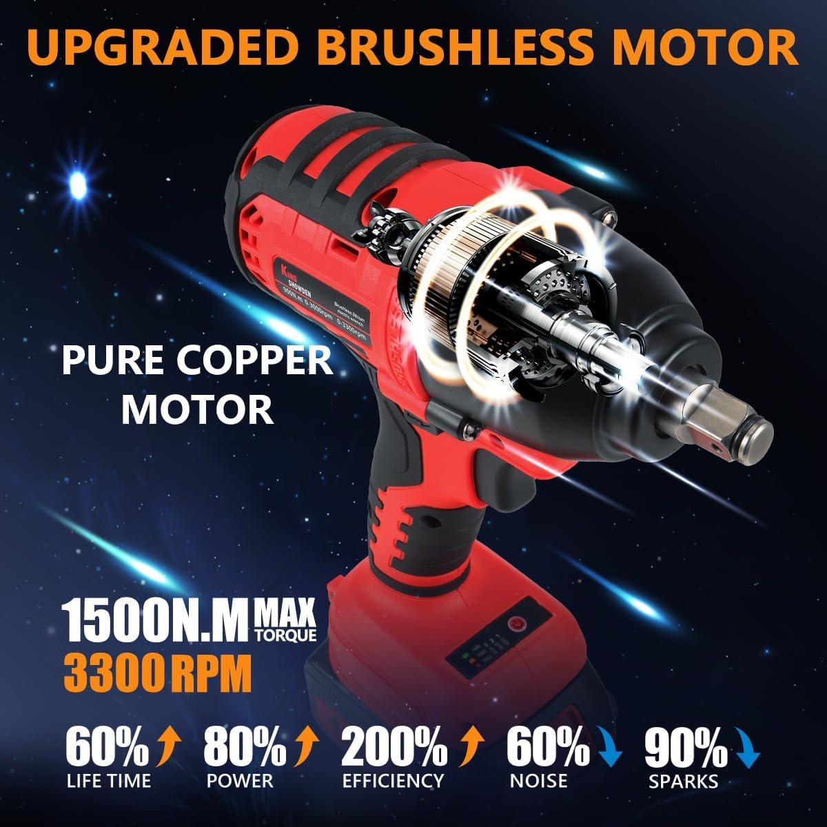 Llave de impacto inalámbrica Drytuns 18V 1500Nm 4 en 1