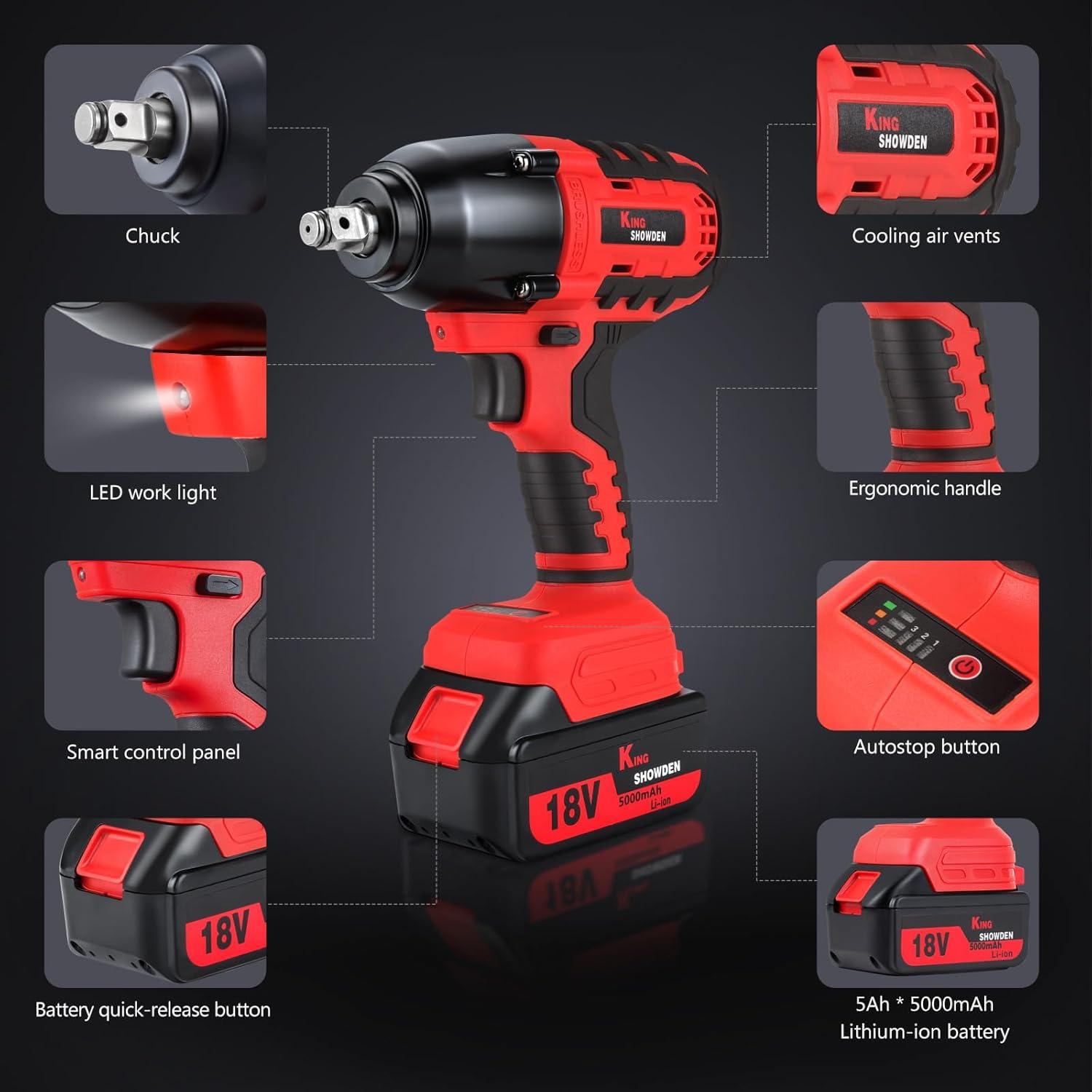 Llave de impacto inalámbrica Drytuns 18V 1500Nm 4 en 1