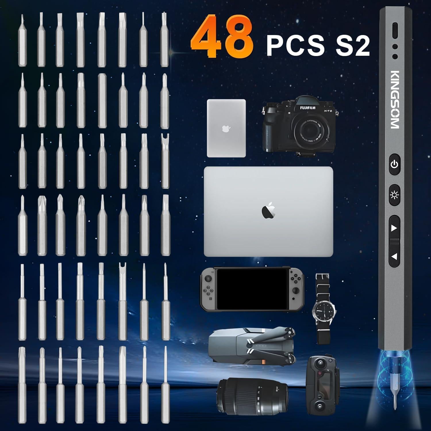 Destornillador Eléctrico KINGSOM KS-ES55 Mini 55-en-1 con Luz LED