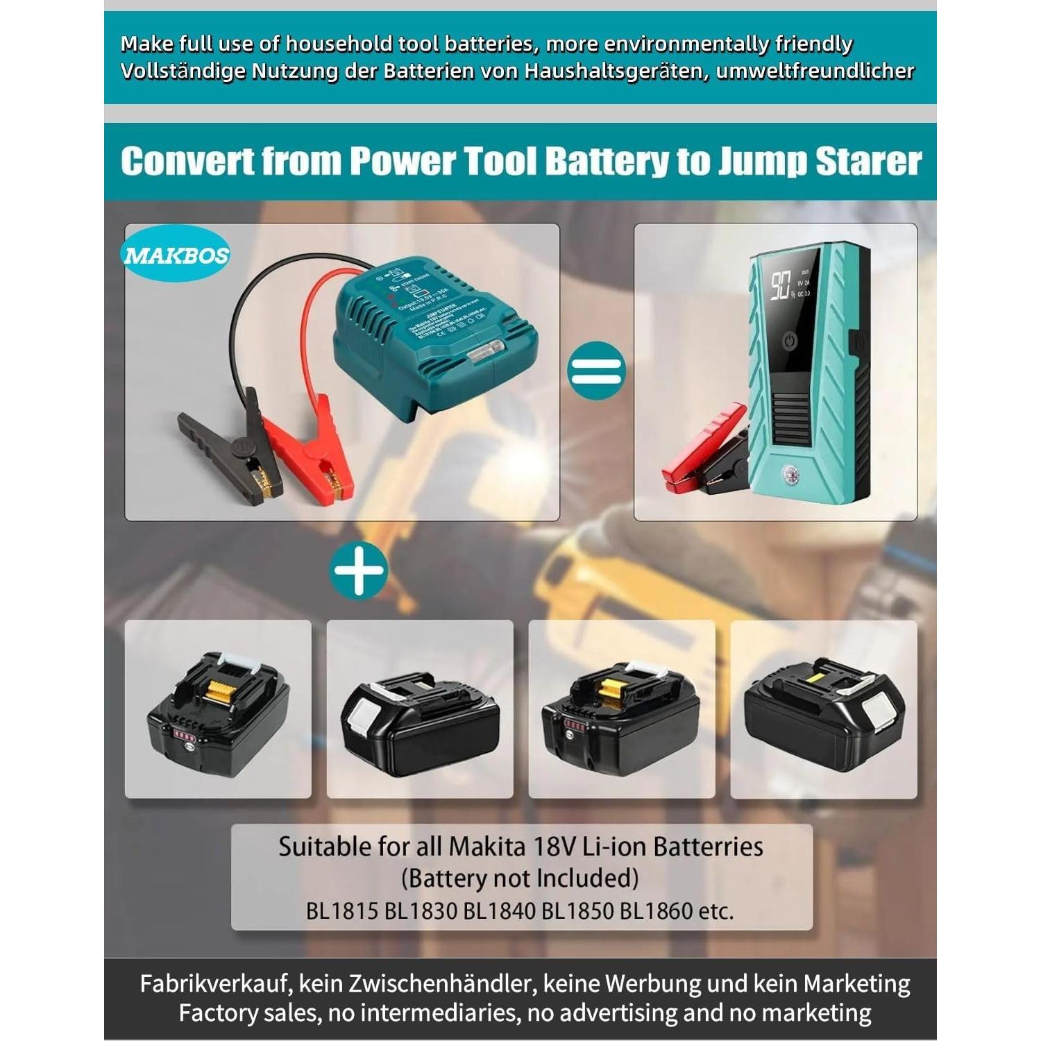 Adaptador de Cables de Arranque MAKBOS 18V para Coches 12V