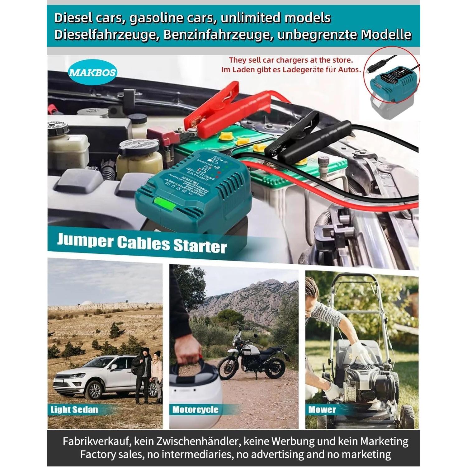 Adaptador de Cables de Arranque MAKBOS 18V para Coches 12V