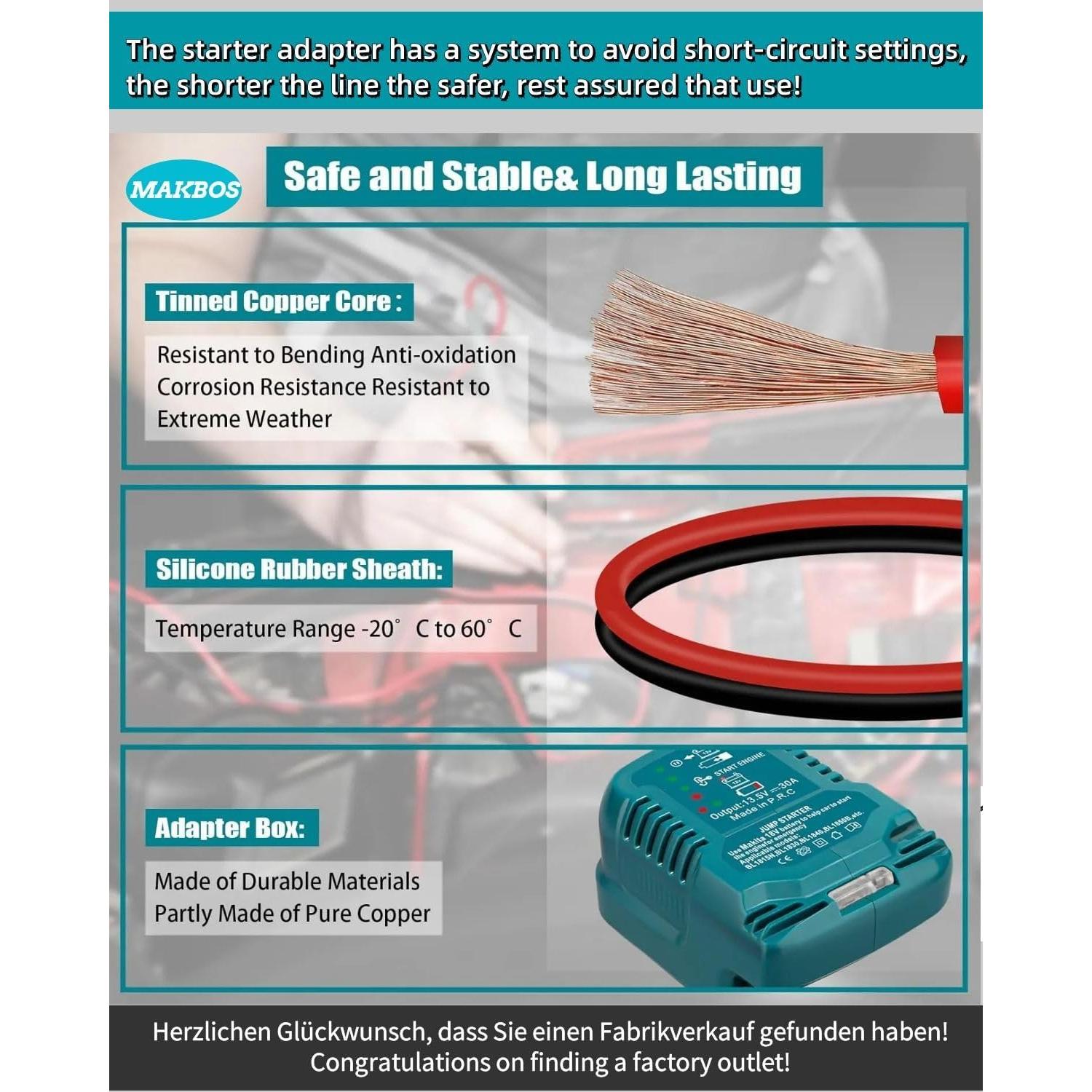 Adaptador de Cables de Arranque MAKBOS 18V para Coches 12V