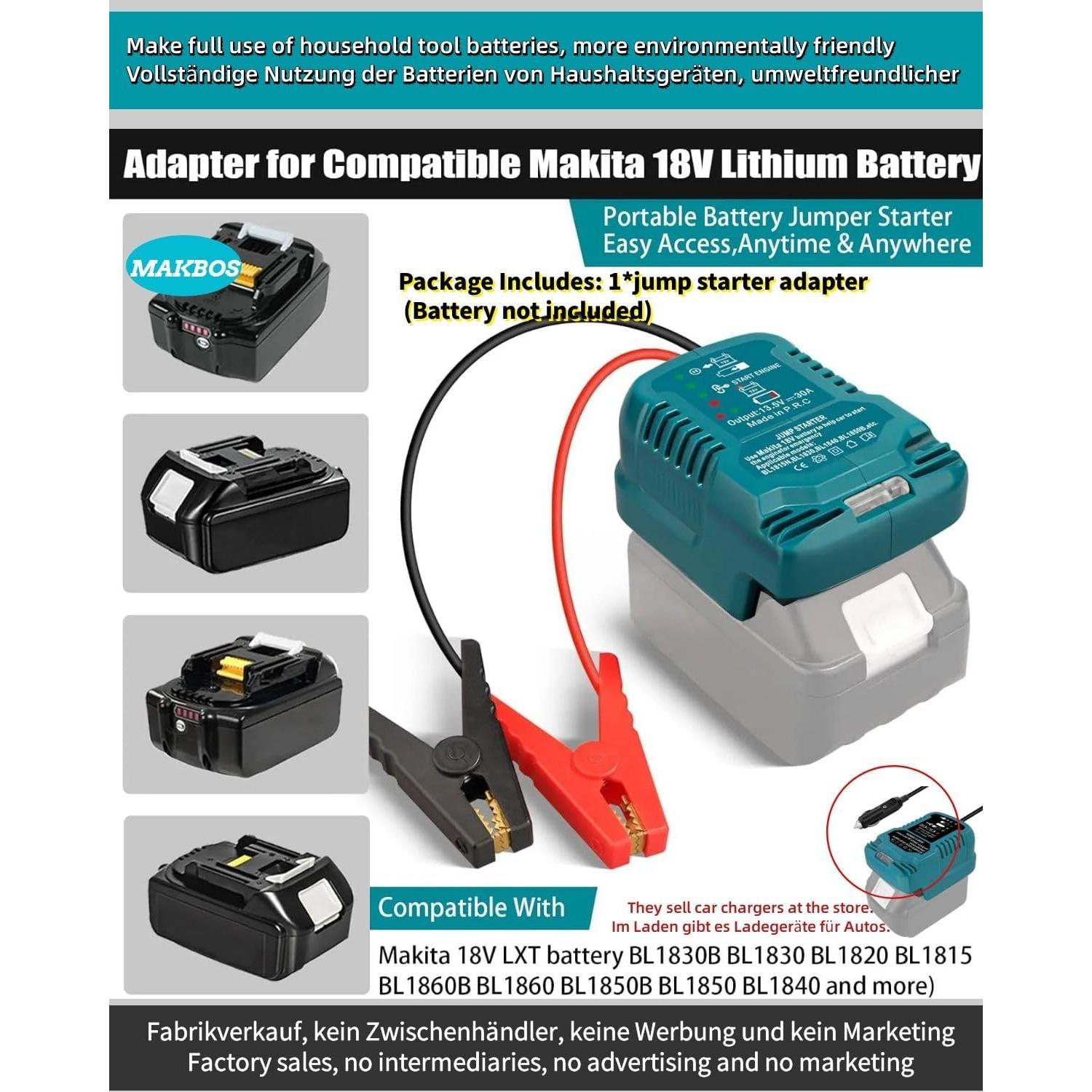 Adaptador de Cables de Arranque MAKBOS 18V para Coches 12V