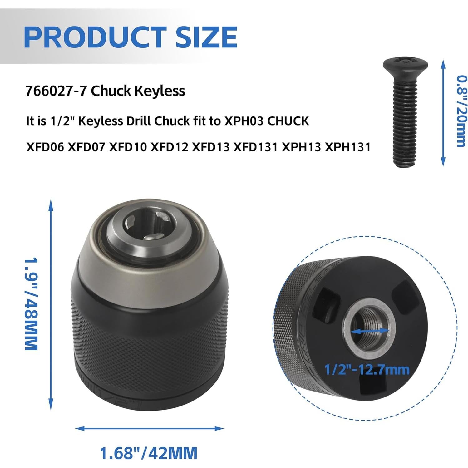 Mandril sin llave 1/2" Makita 766027-7 para taladros