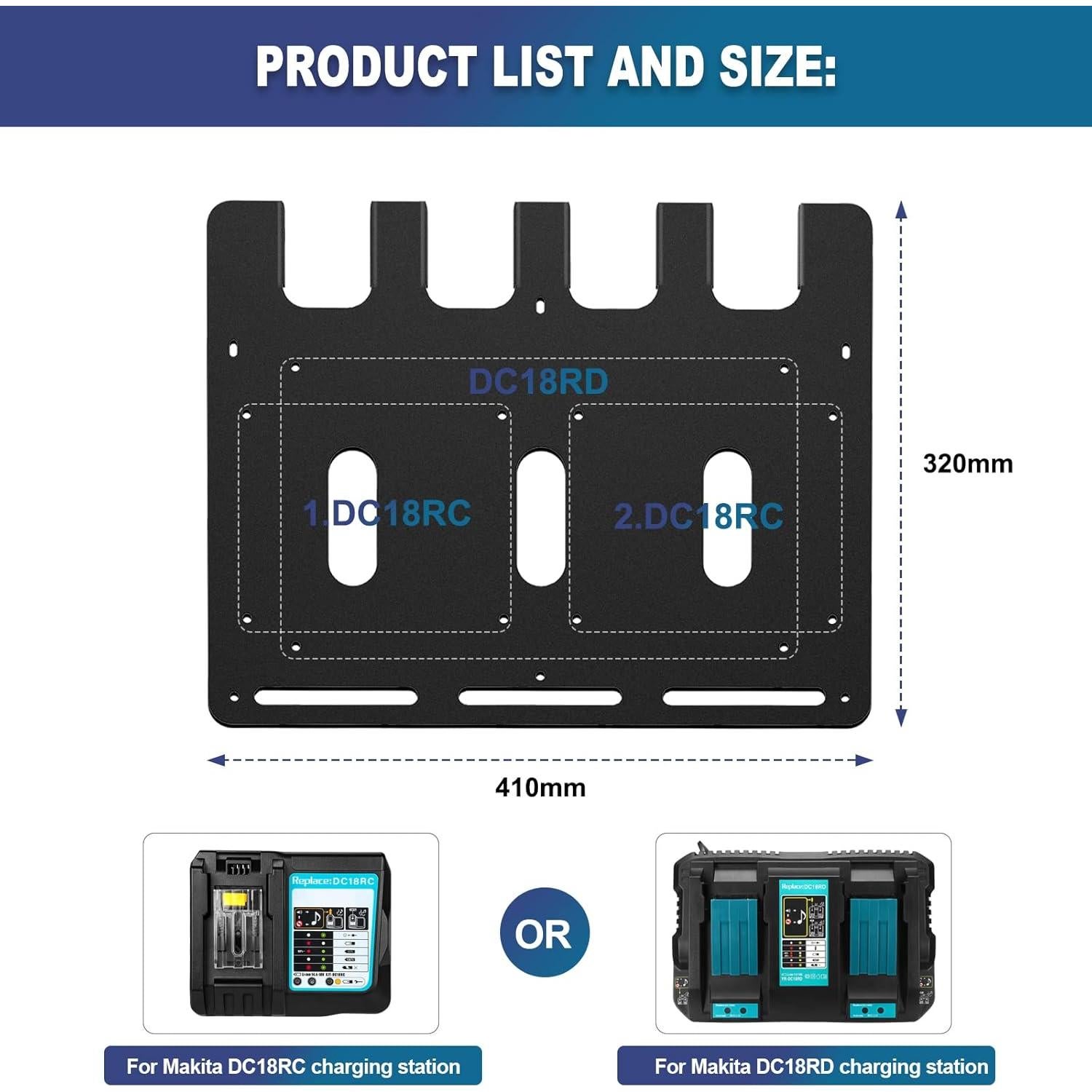 Soporte de Pared Riuog para Baterías y Cargadores Makita 18V