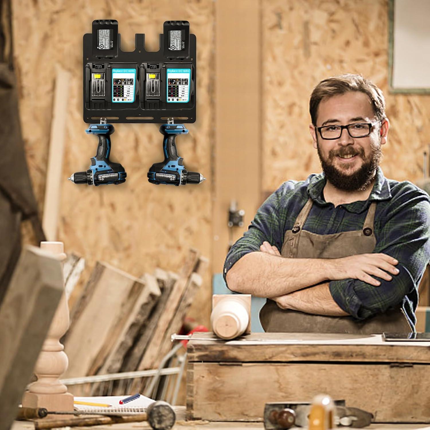 Soporte de Pared Riuog para Baterías y Cargadores Makita 18V