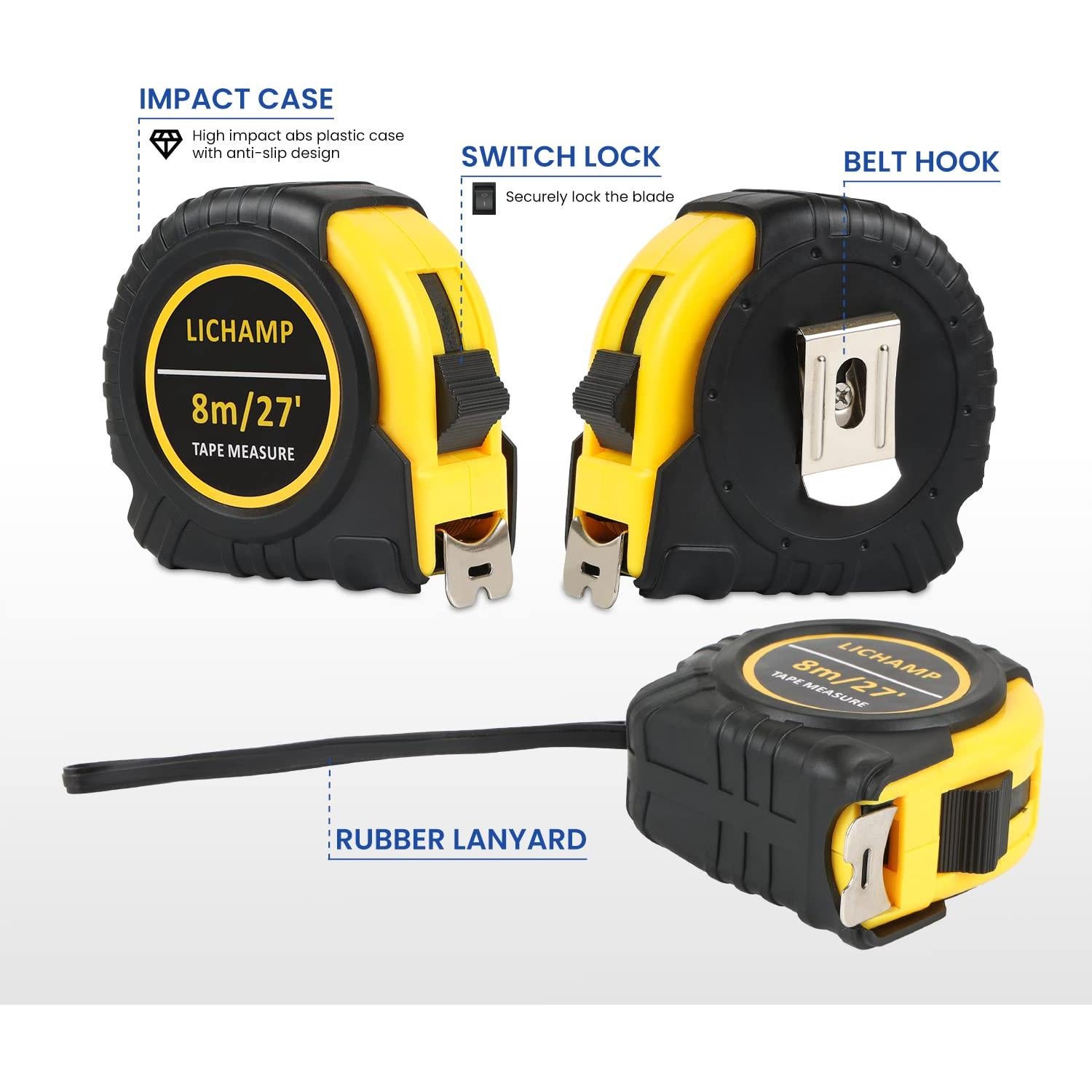 Cinta Métrica Lichamp 27FT (8M) Doble Escala 6 Piezas