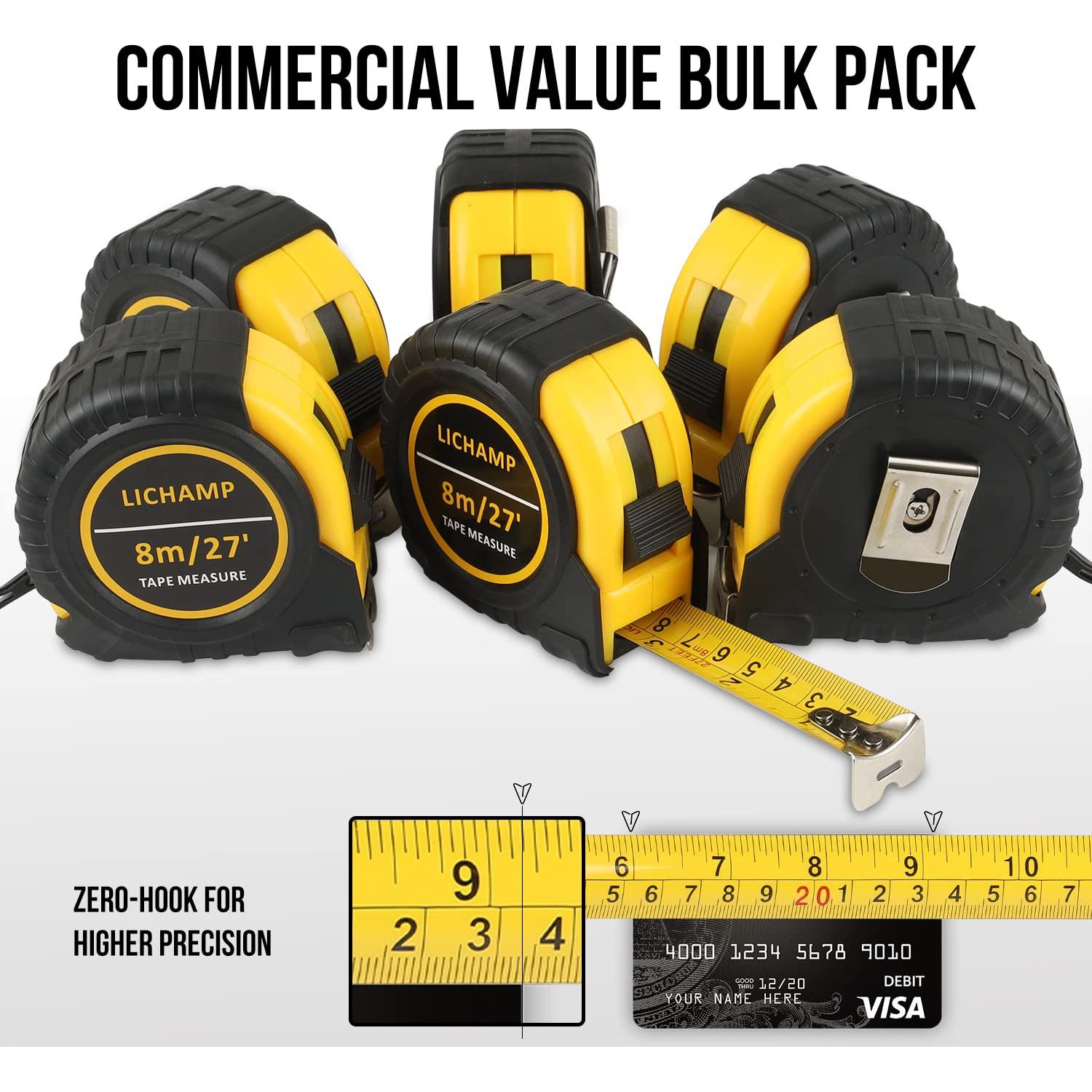Cinta Métrica Lichamp 27FT (8M) Doble Escala 6 Piezas