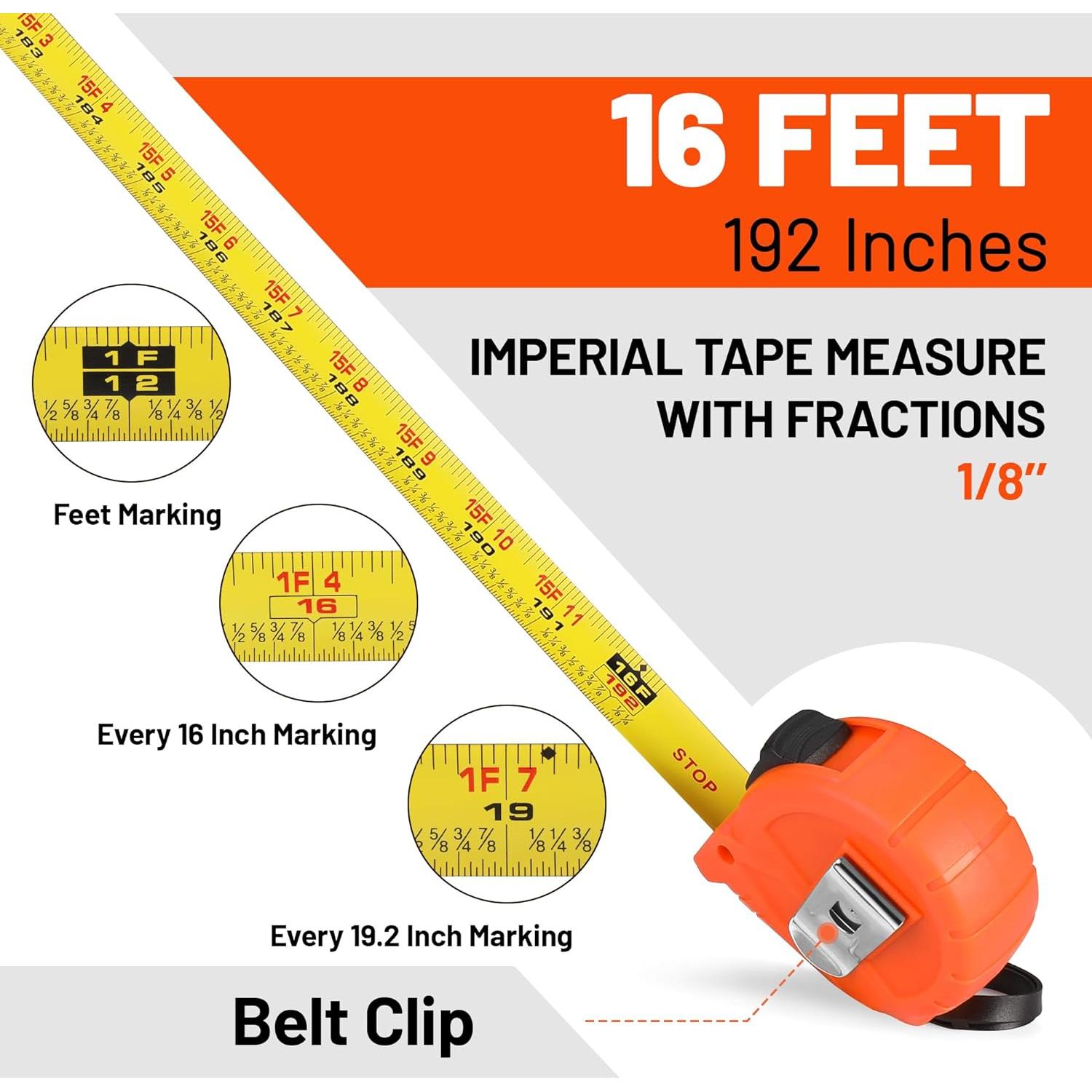 Cinta Métrica ValueMax 4.88m 3 Pack con Fracciones 1/8